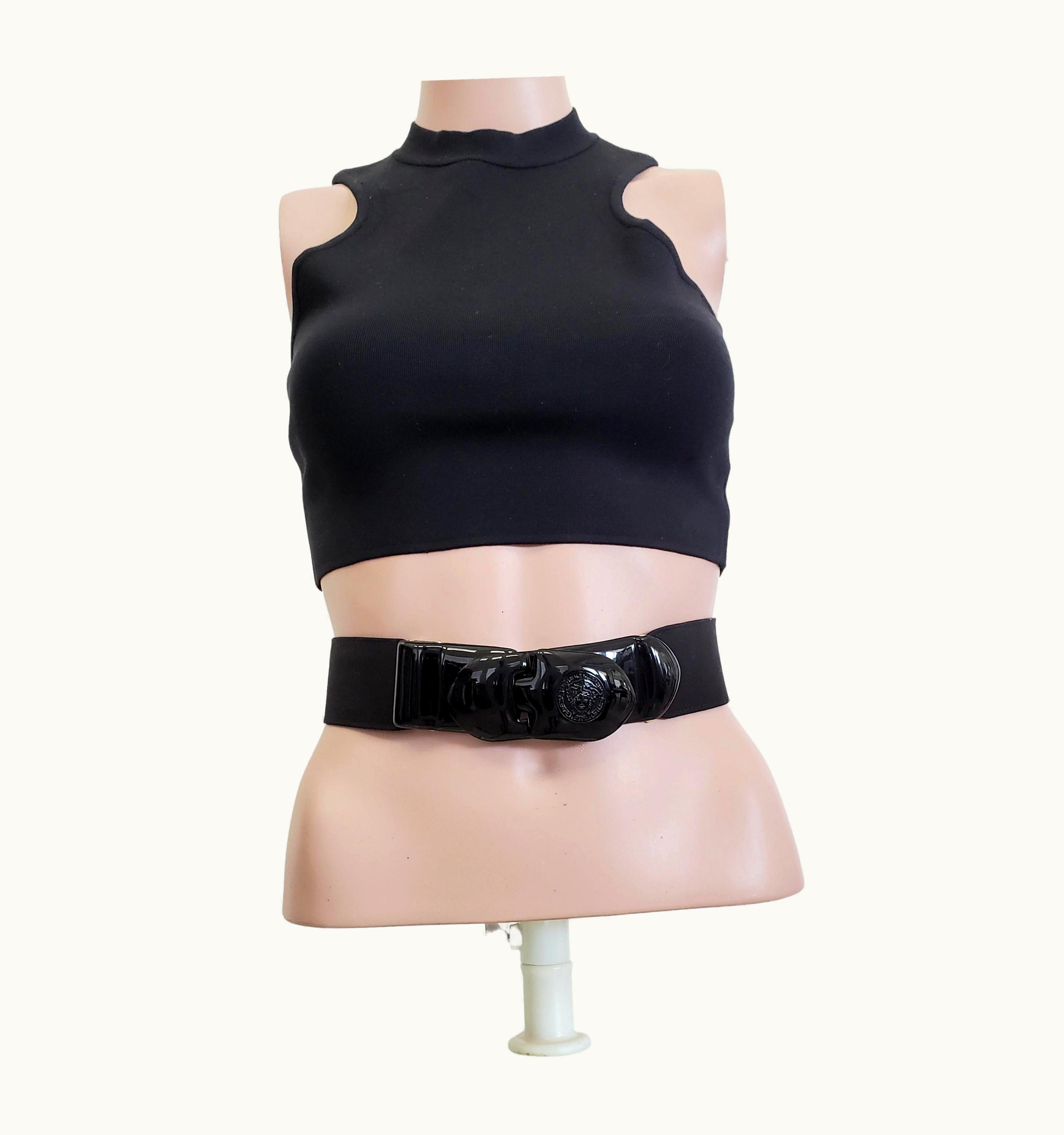 Versace Versace Black Leather/fabric Belt w/MEDUSA Head Plastic Buckle And