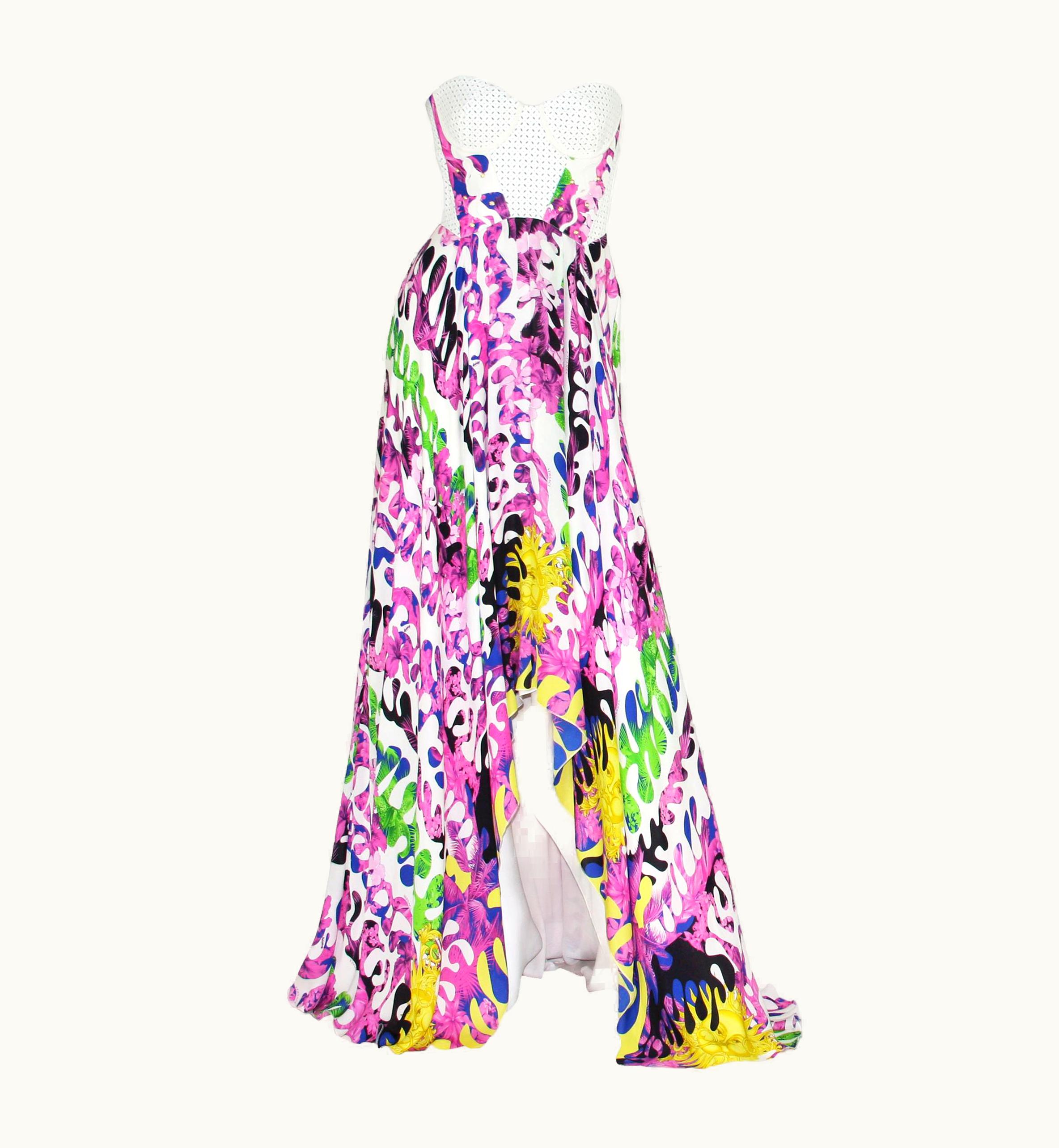 Versace Versace $8725.00 Silk White Laser-Cut Out Leather Bustier Dress Gown 40 Us