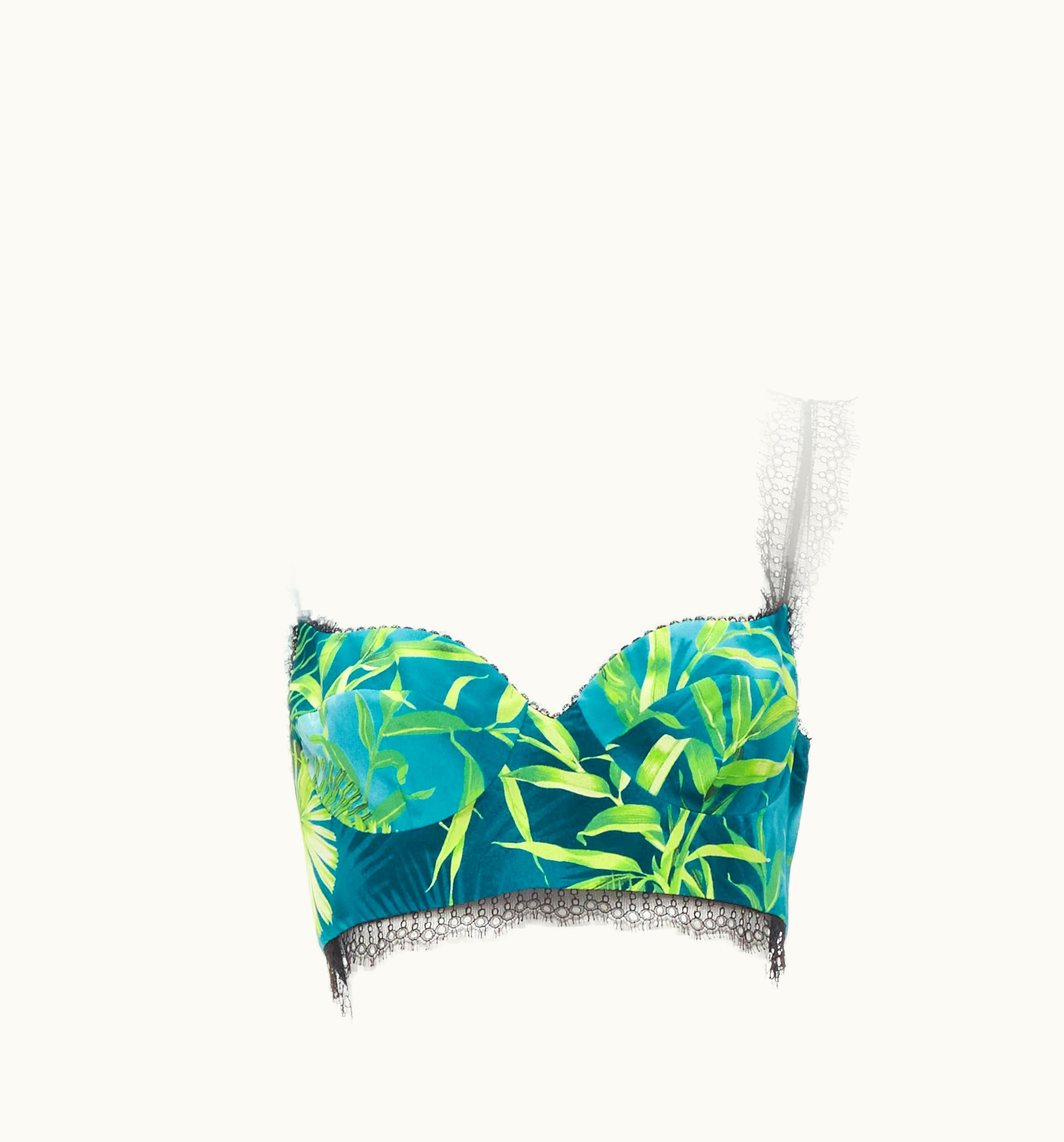 Versace Versace 2020 Iconic Jungle Print Lace Trim Boned Bustier Bralette Top