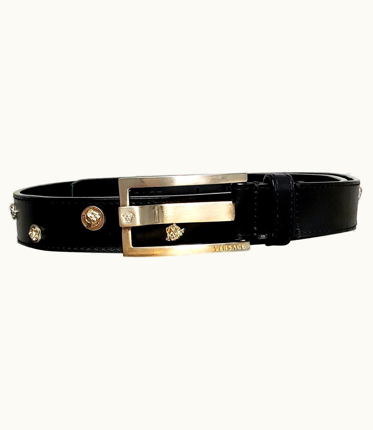 Versace Versace Black Leather Belt With Light Gold Plated Medusa Studs 90/36