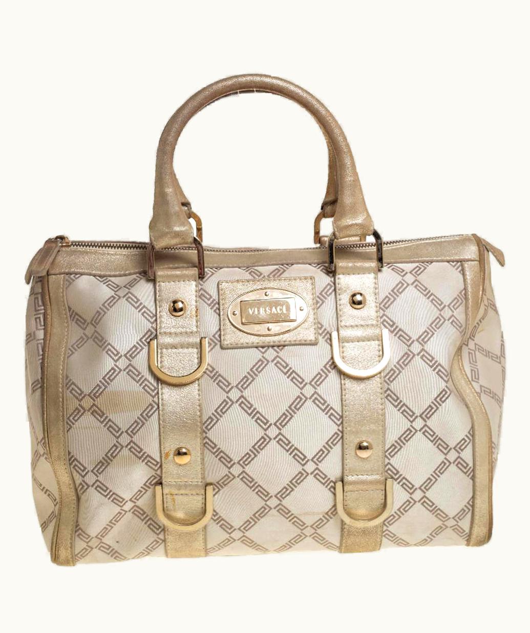 Versace Versace Metallic Gold/Cream Signature Canvas And Leather Snap Out Of It Satchel UZ0579491