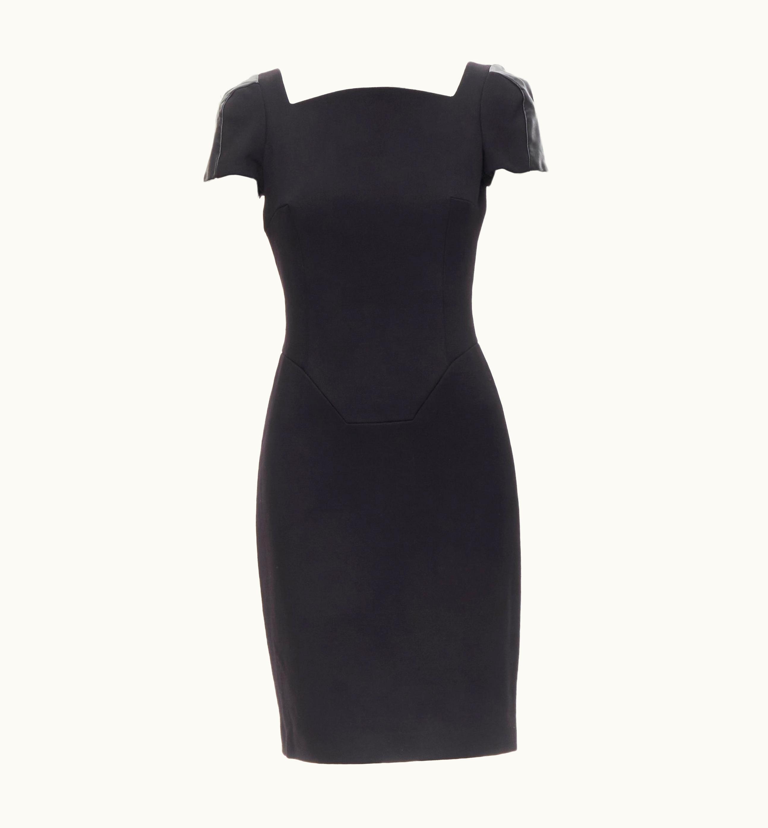 Versace Versace Square Neckline Leather Cap Sleeve Bodycon Seam Sheath Dress