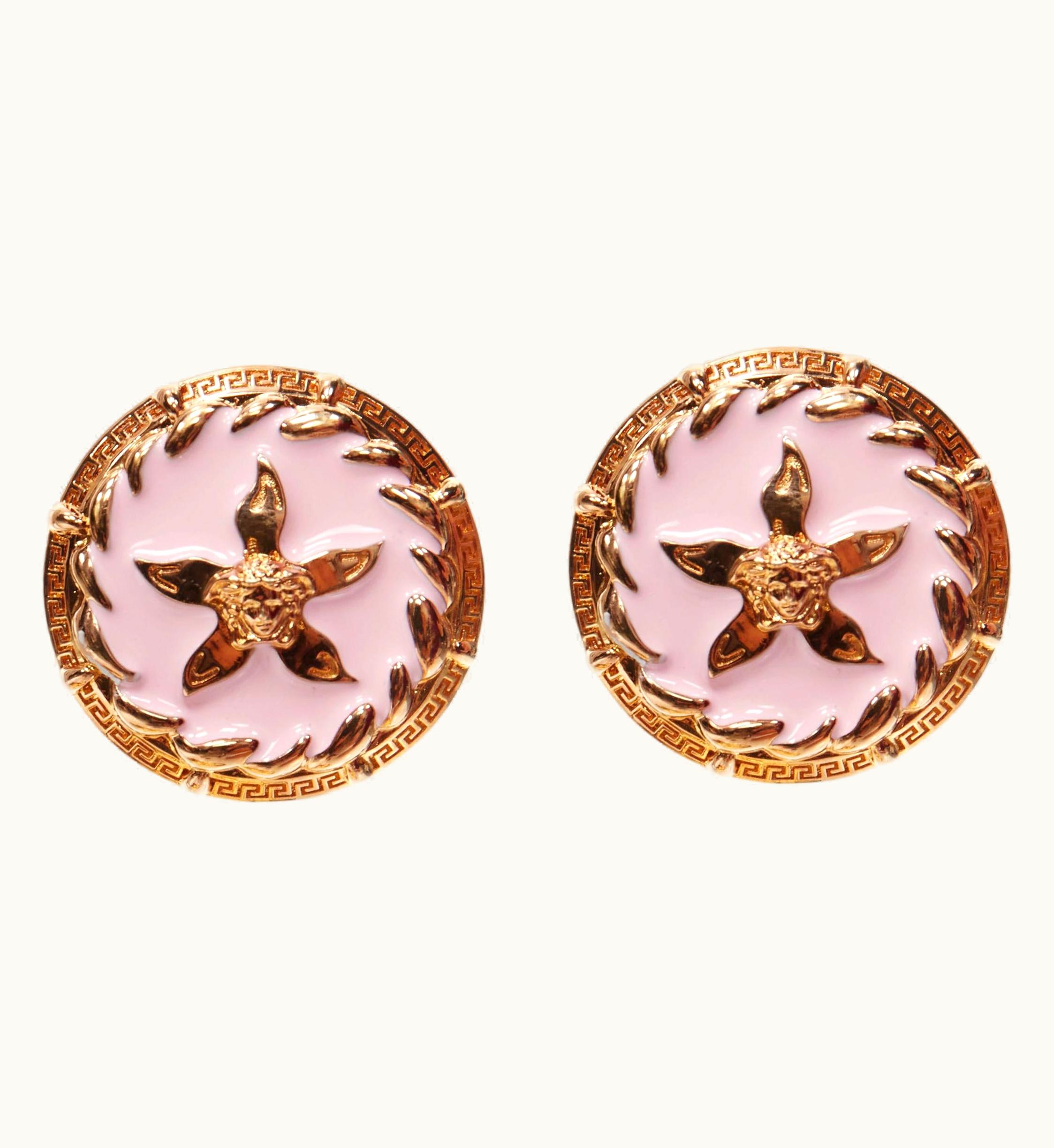 Versace Versace 2021 Runway Tresor De La Mer Pink Enamel Gold Greca Starfish Earring UZ0579500