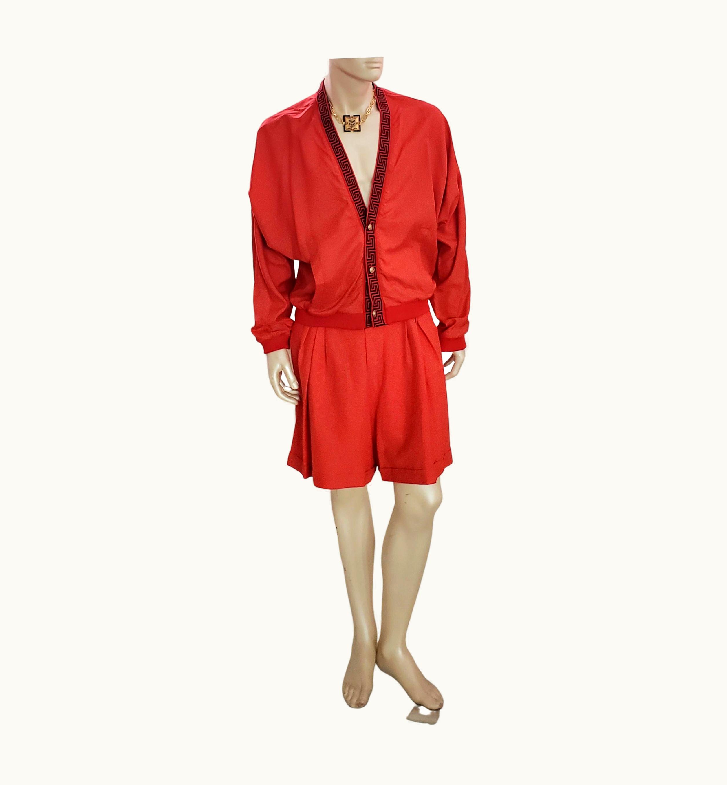 Versace S/S 2012 Versace Red Cotton/linen Greek Key Shorts Suit It