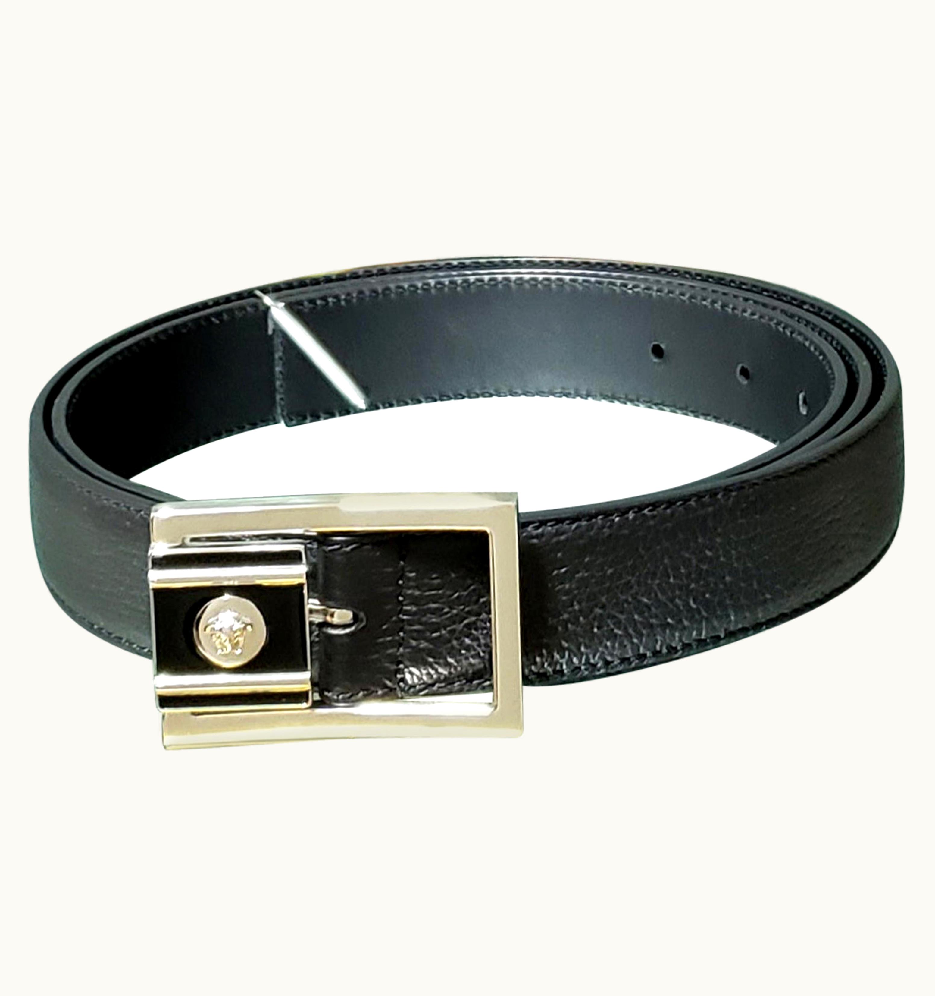 Versace Versace Black Leather Men' Belt With Silver-tone Medusa Buckle 115/46