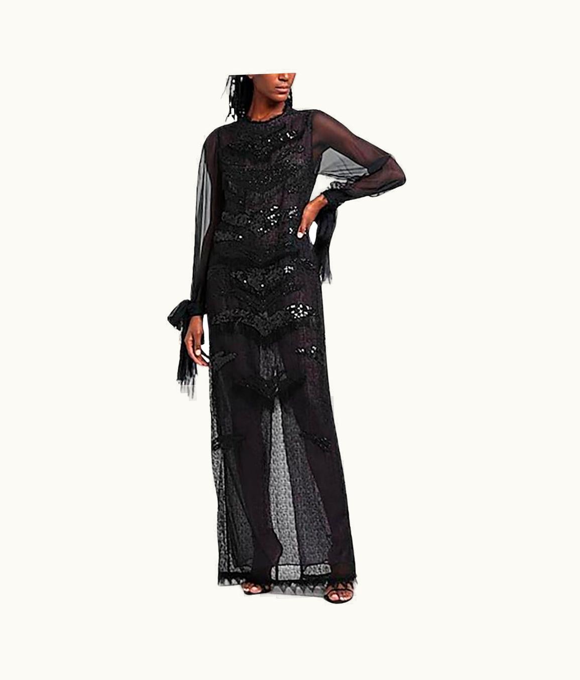 Versace Versace Lace/chiffon Black Long Dress Embellished w/BEADS And Sequins