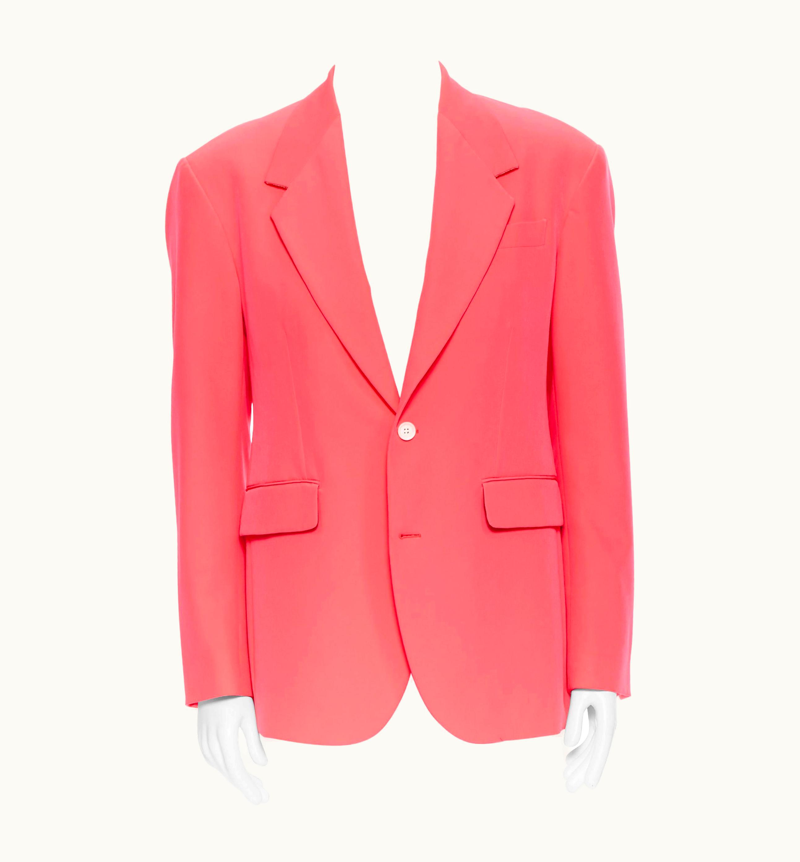 Versace Runway Versace S/S Shocking Neon Pink Wide Lapel Flap Pocket Blazer Jacket
