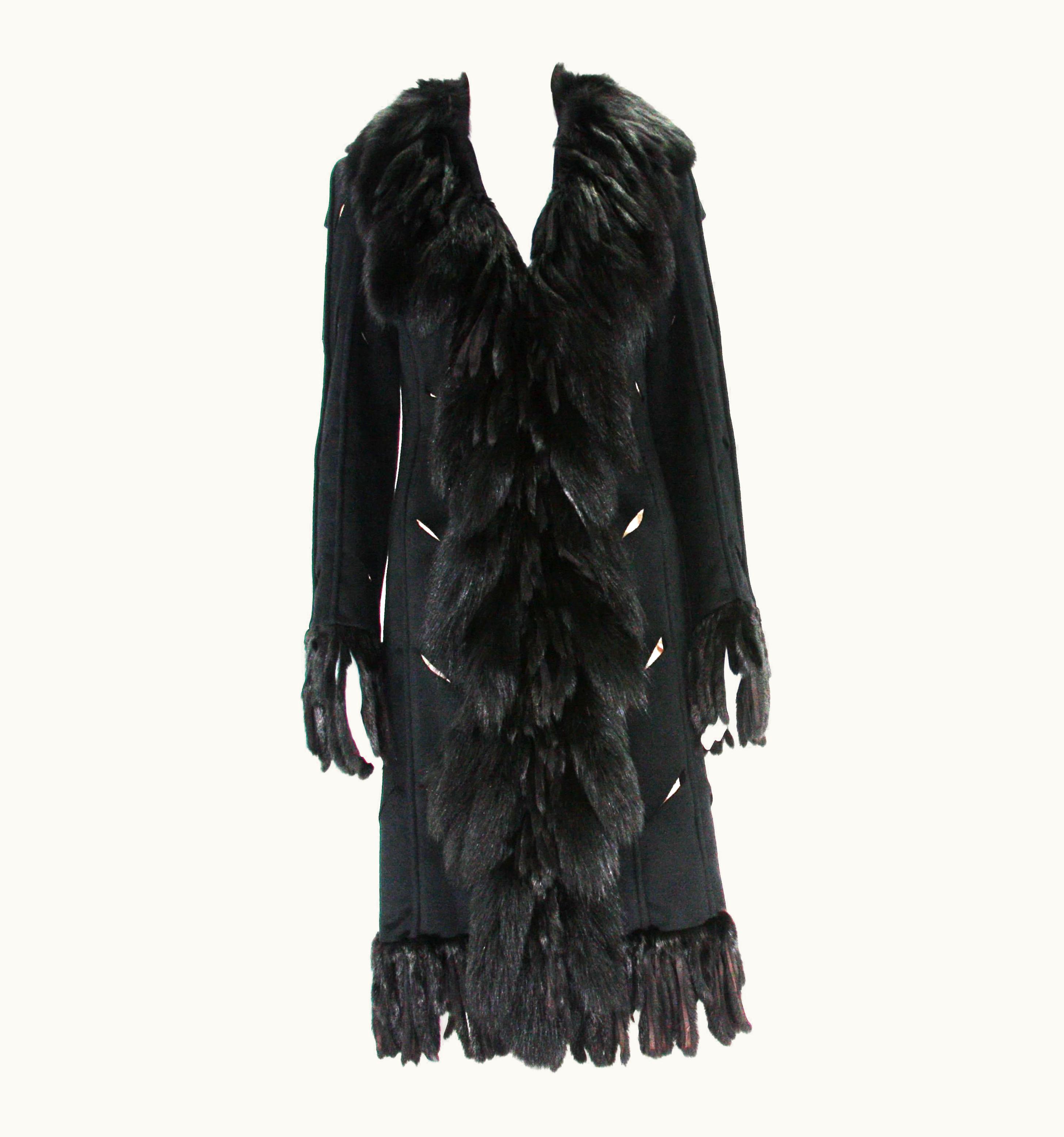 Versace Very Unique Versace Fox Embellished Cut Out Details Black Angora Coat It