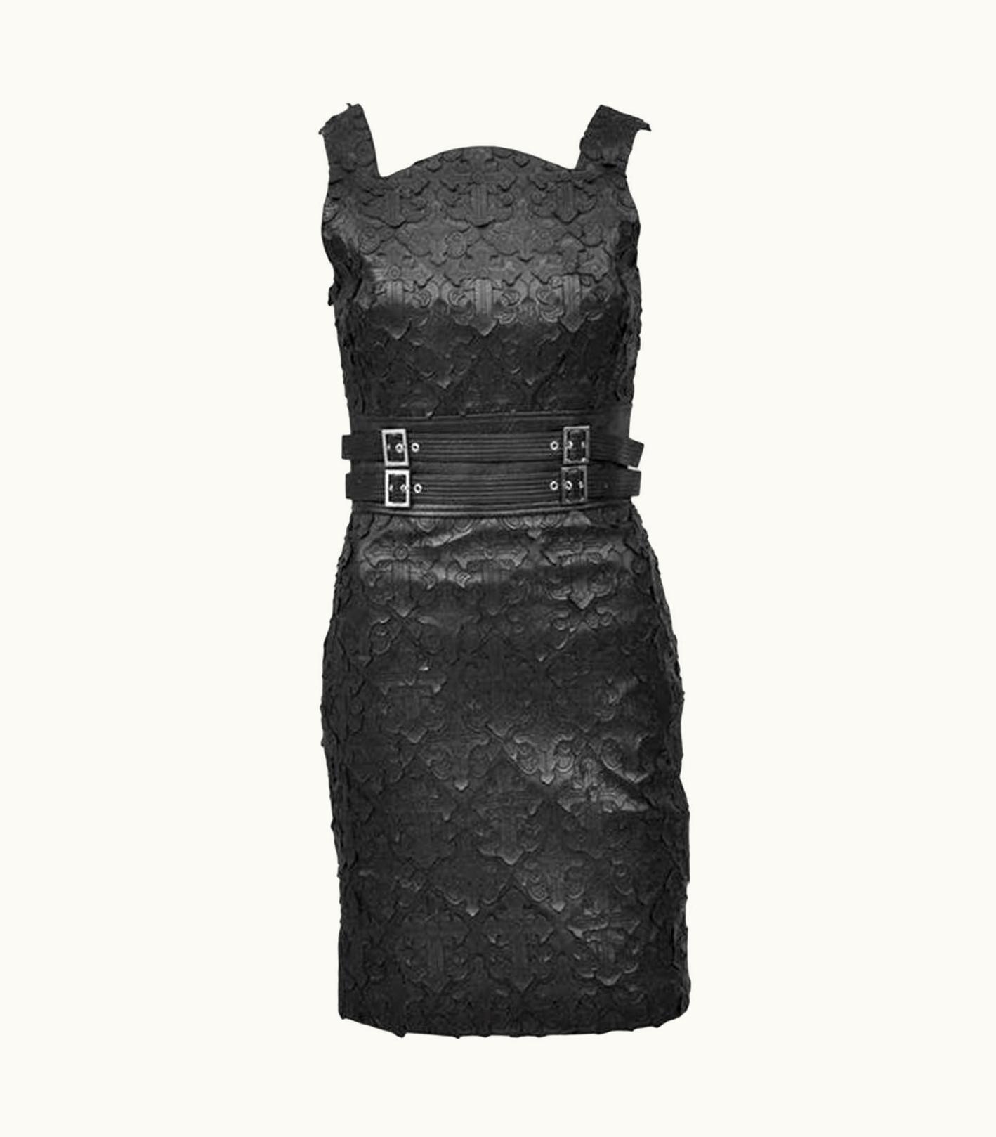 Versace Versace Black Leather Kate Moss Mini Cocktail Dress With Cross Appliqués