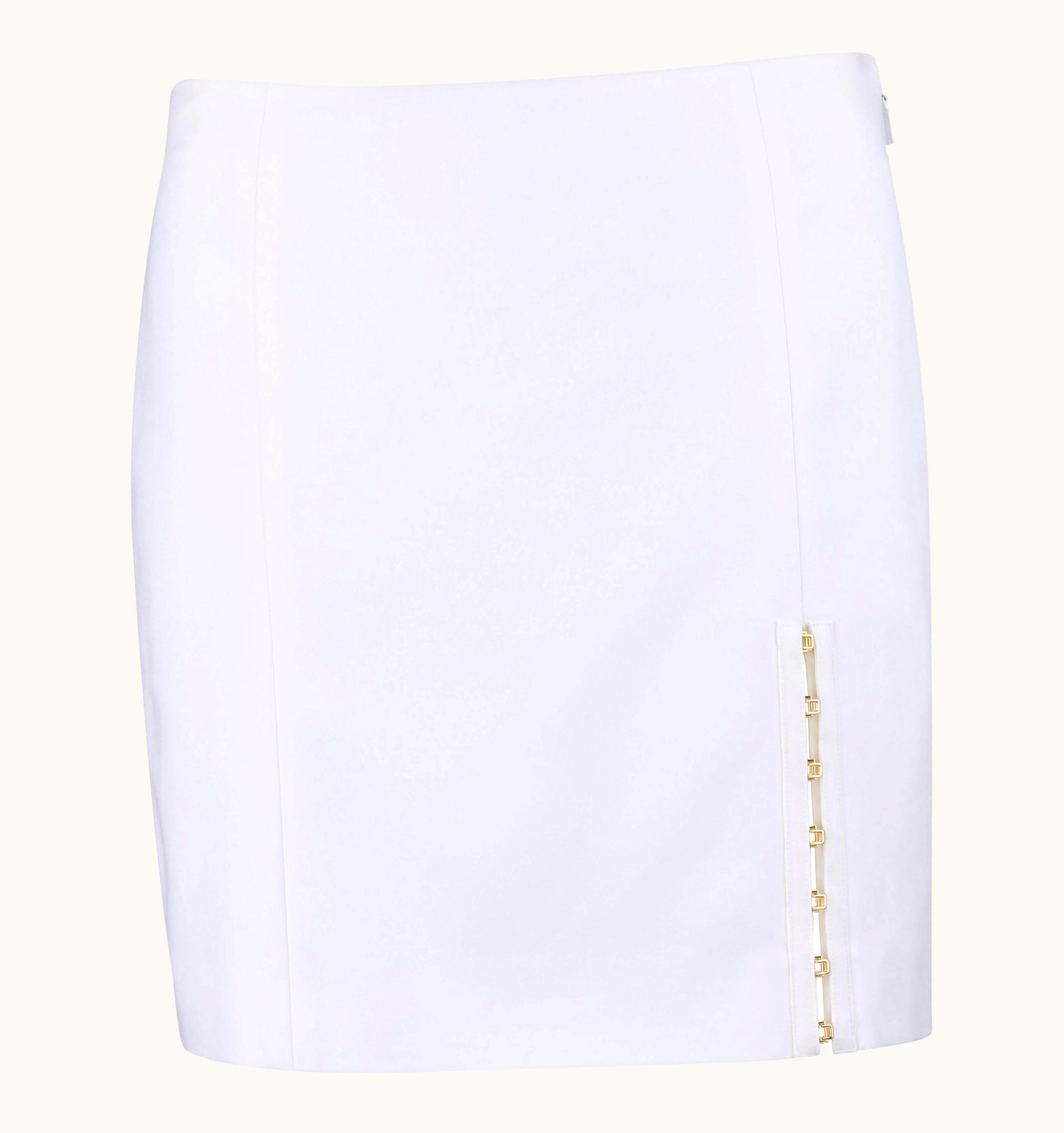 Versace Versace S/S 2011 White Stretch Cotton Gold Hook Slit Detail Mini Skirt Nwt