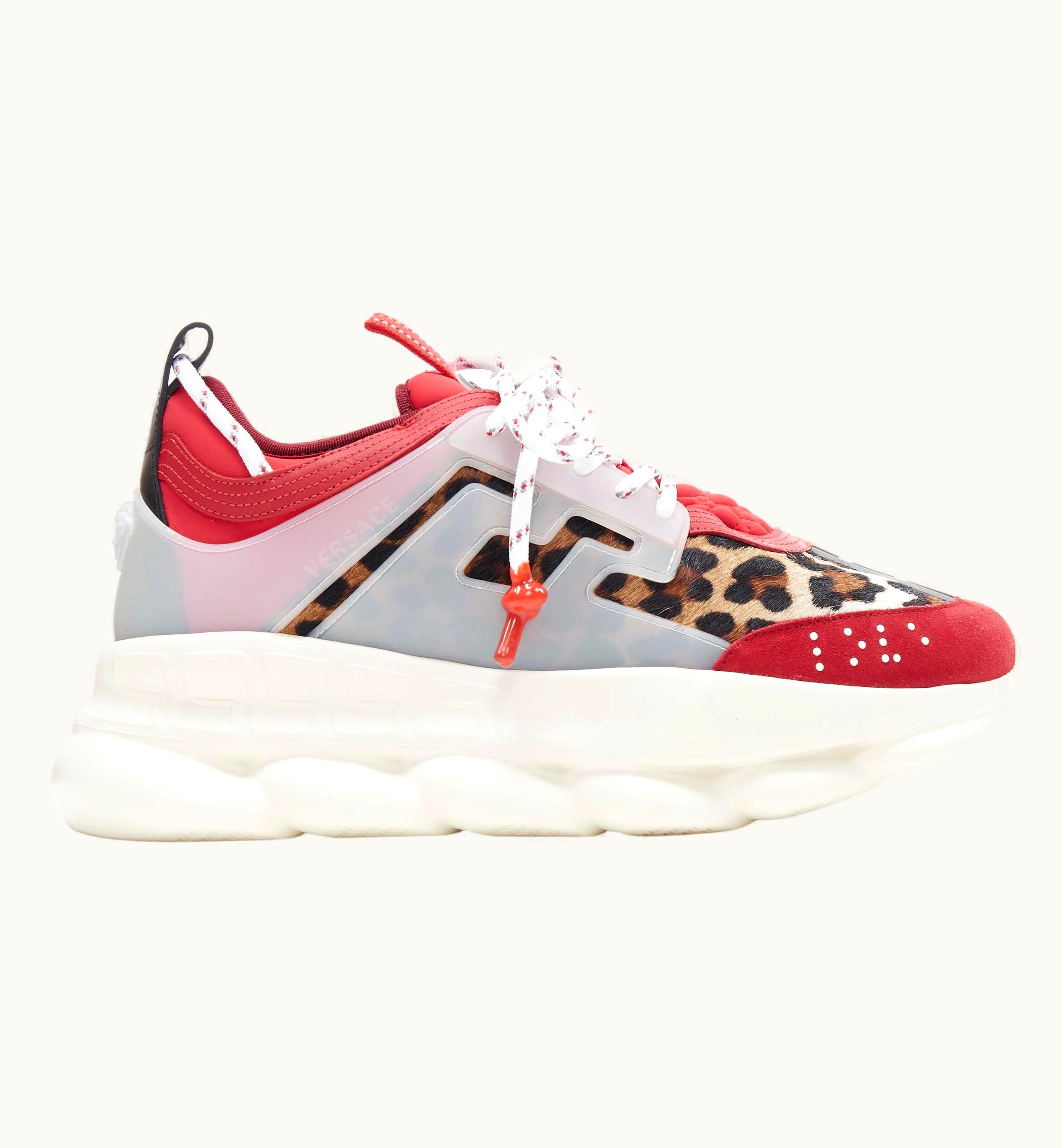 Versace Versace Chain Reaction Red Wild Leopard Low Chunky Sneaker .5  UZ0579557