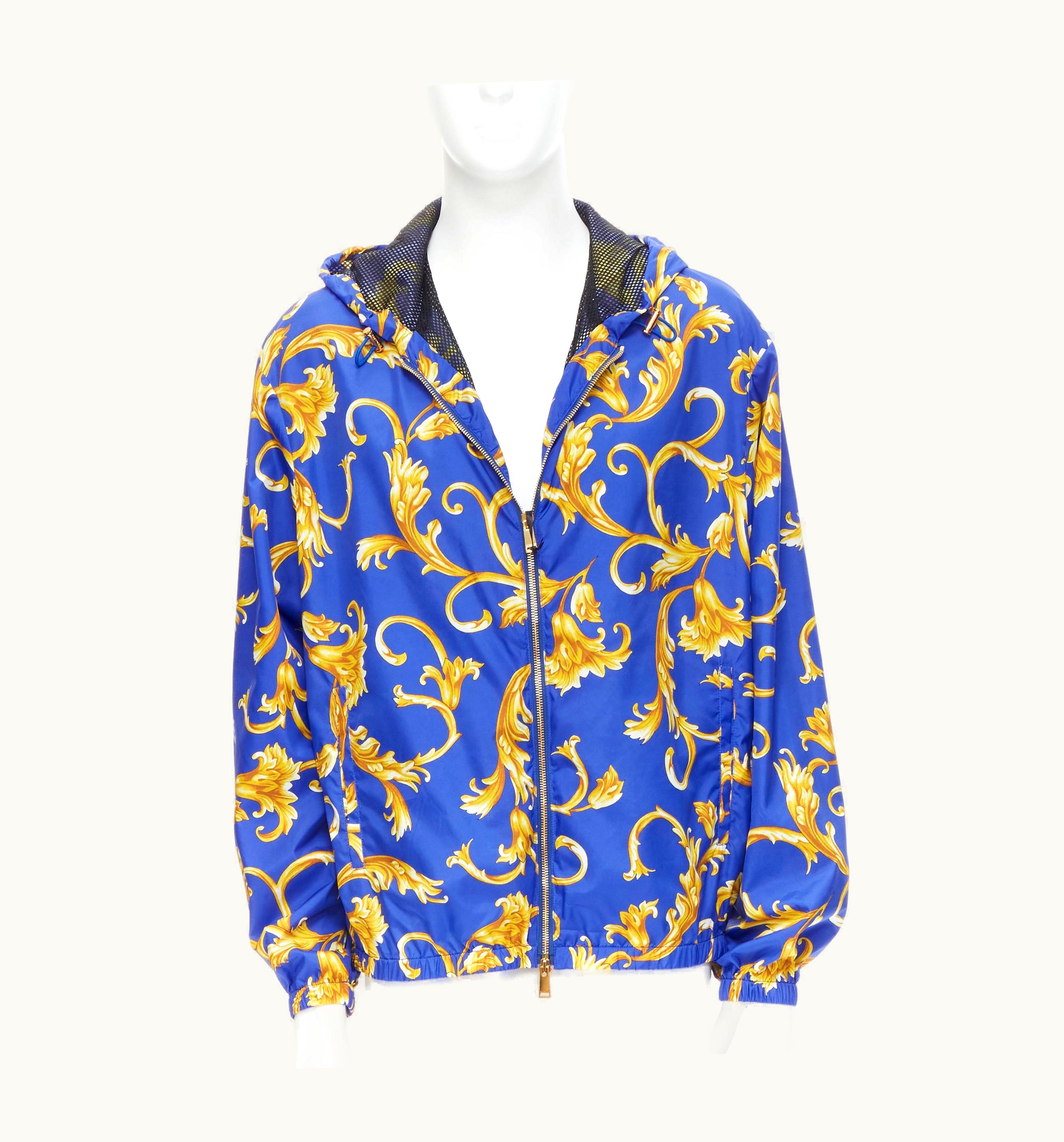 Versace Versace Blue Gold Barocco Istante Print Nylon Windbreaker Jacket