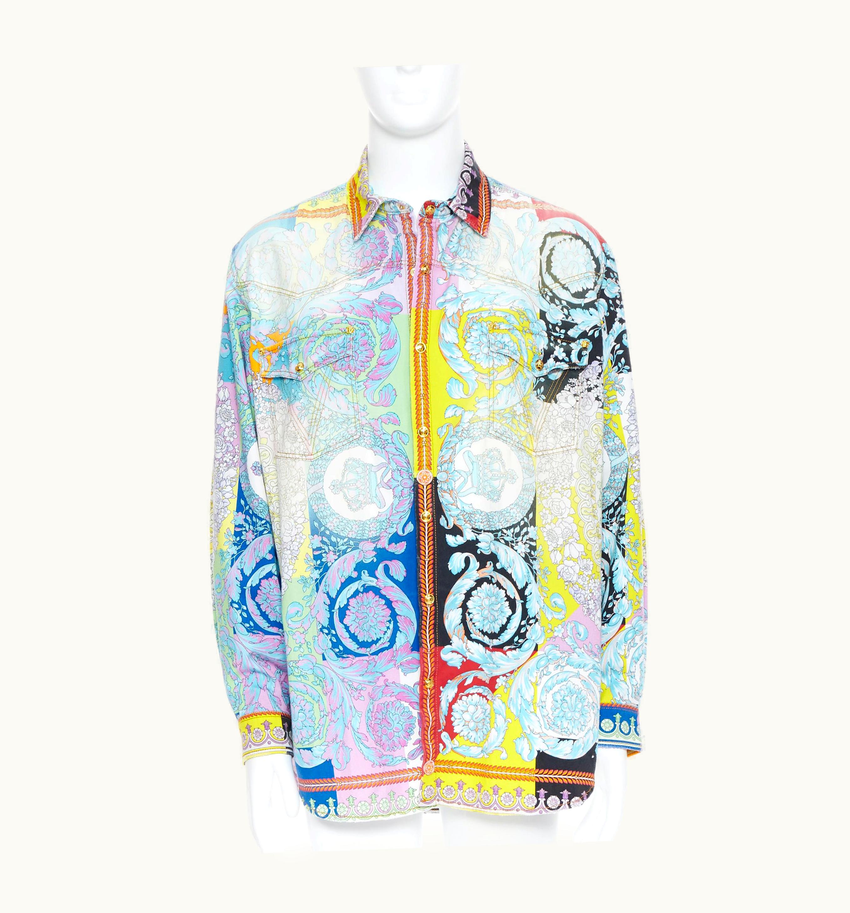 Versace Versace 2019 Techno Baroque Distressed Cotton Medusa Oversized Shirt