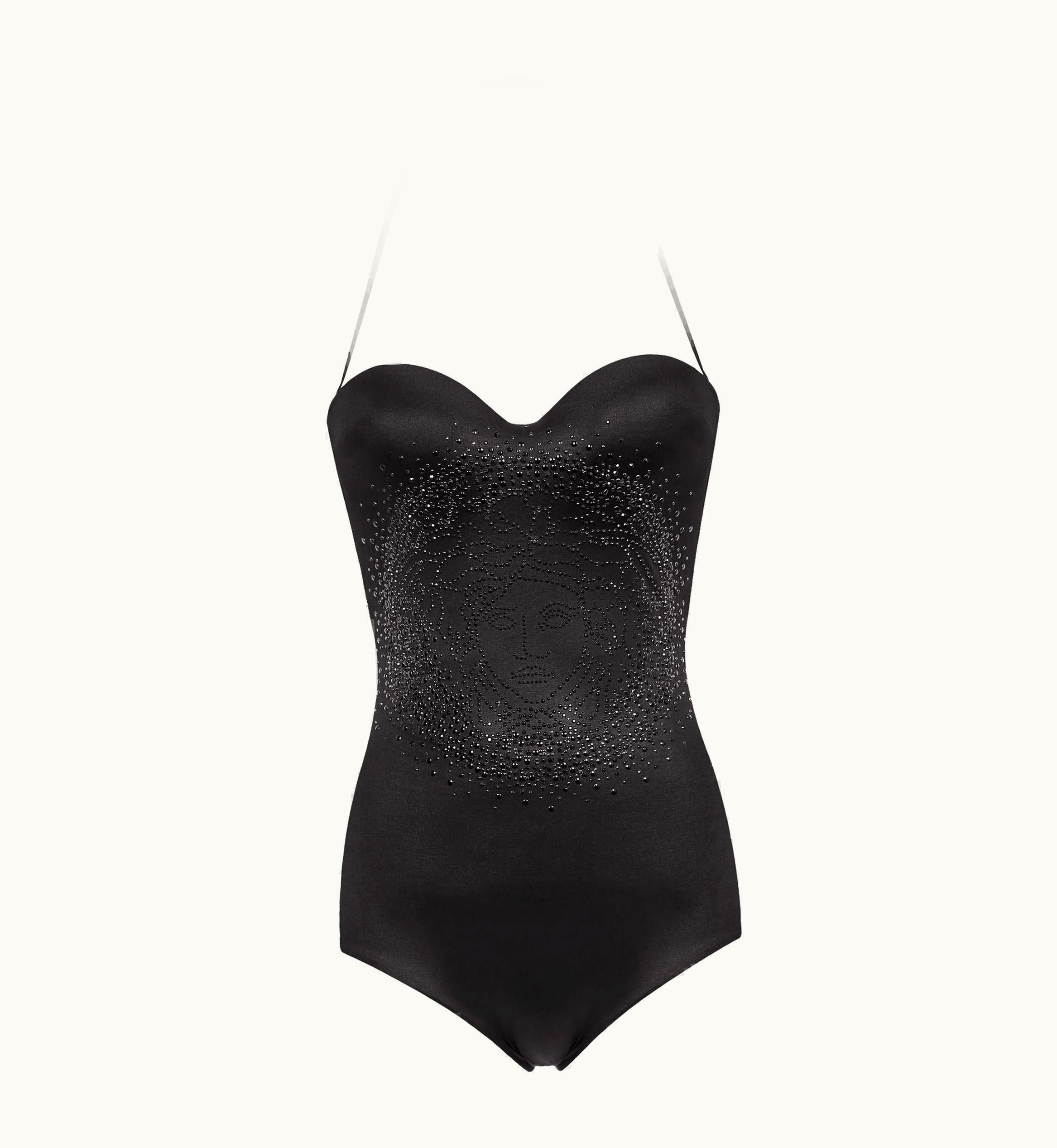 Versace Versace Black Jersey Embellished Medusa Swimsuit