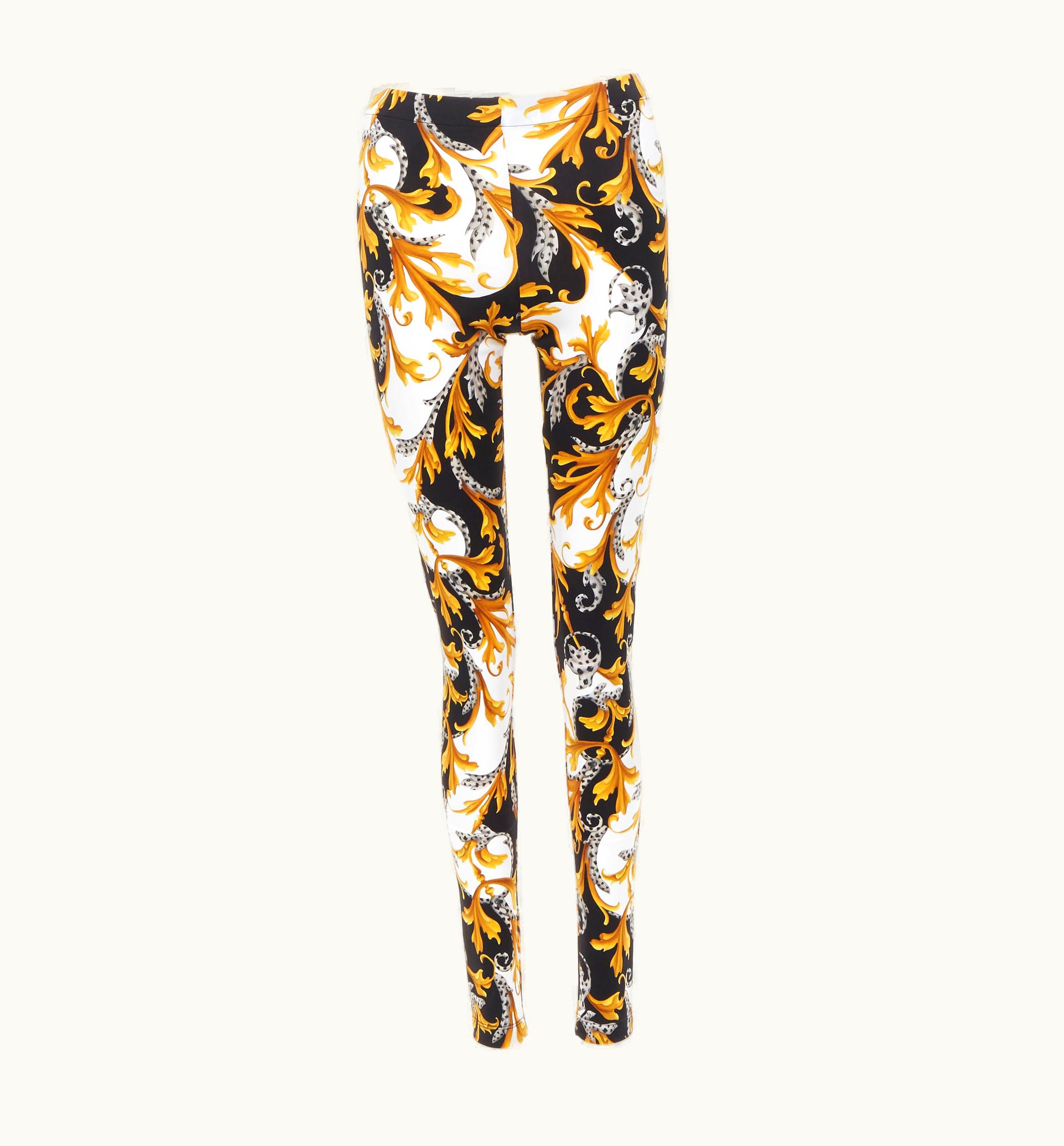 Versace Versace Barocco Acanthus Black Gold Signature Floral Legging Pants UZ0579581