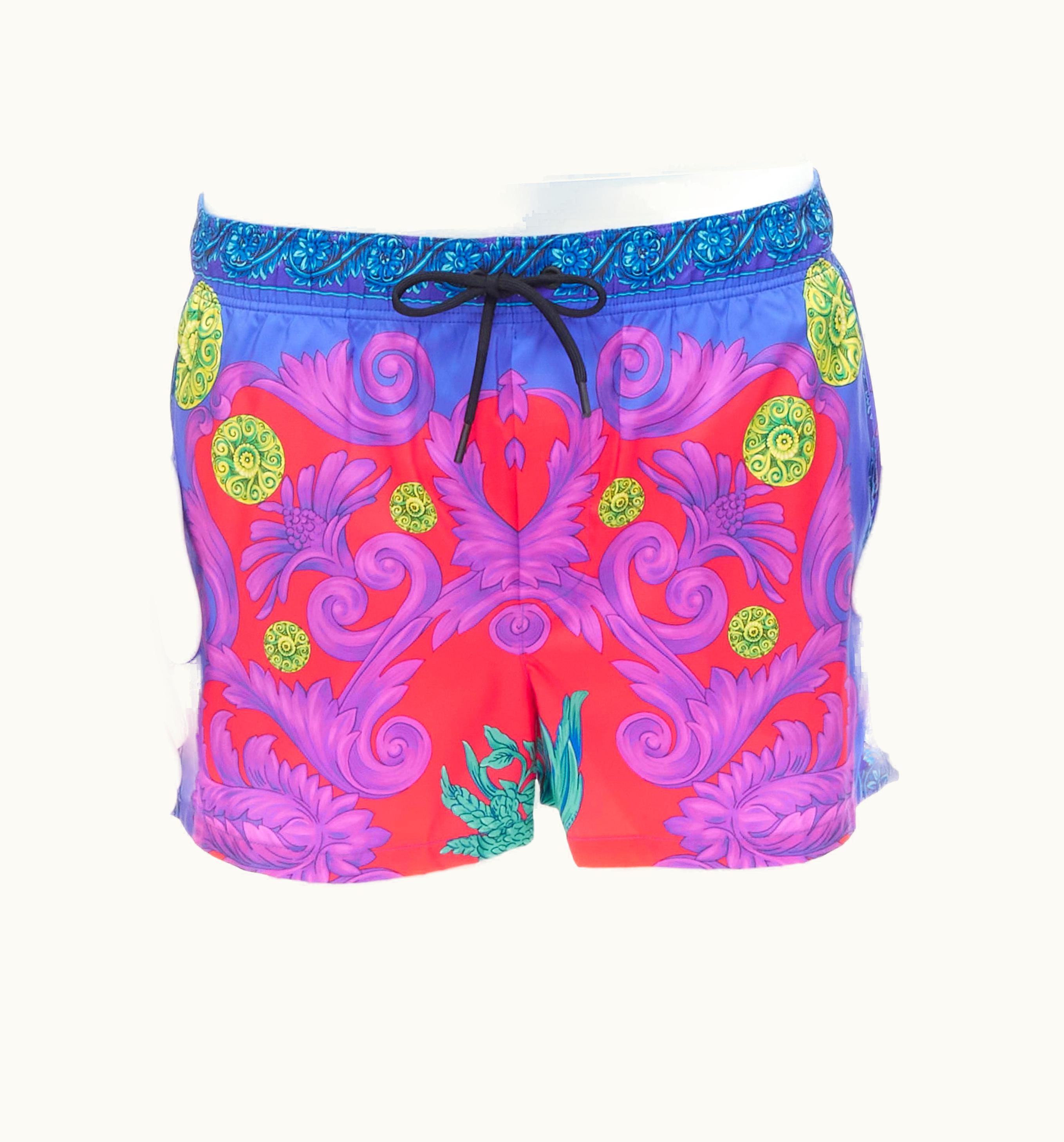 Versace Versace Medusa Trionfo Garden Blue Purple Barocco Swim Trunk Shorts