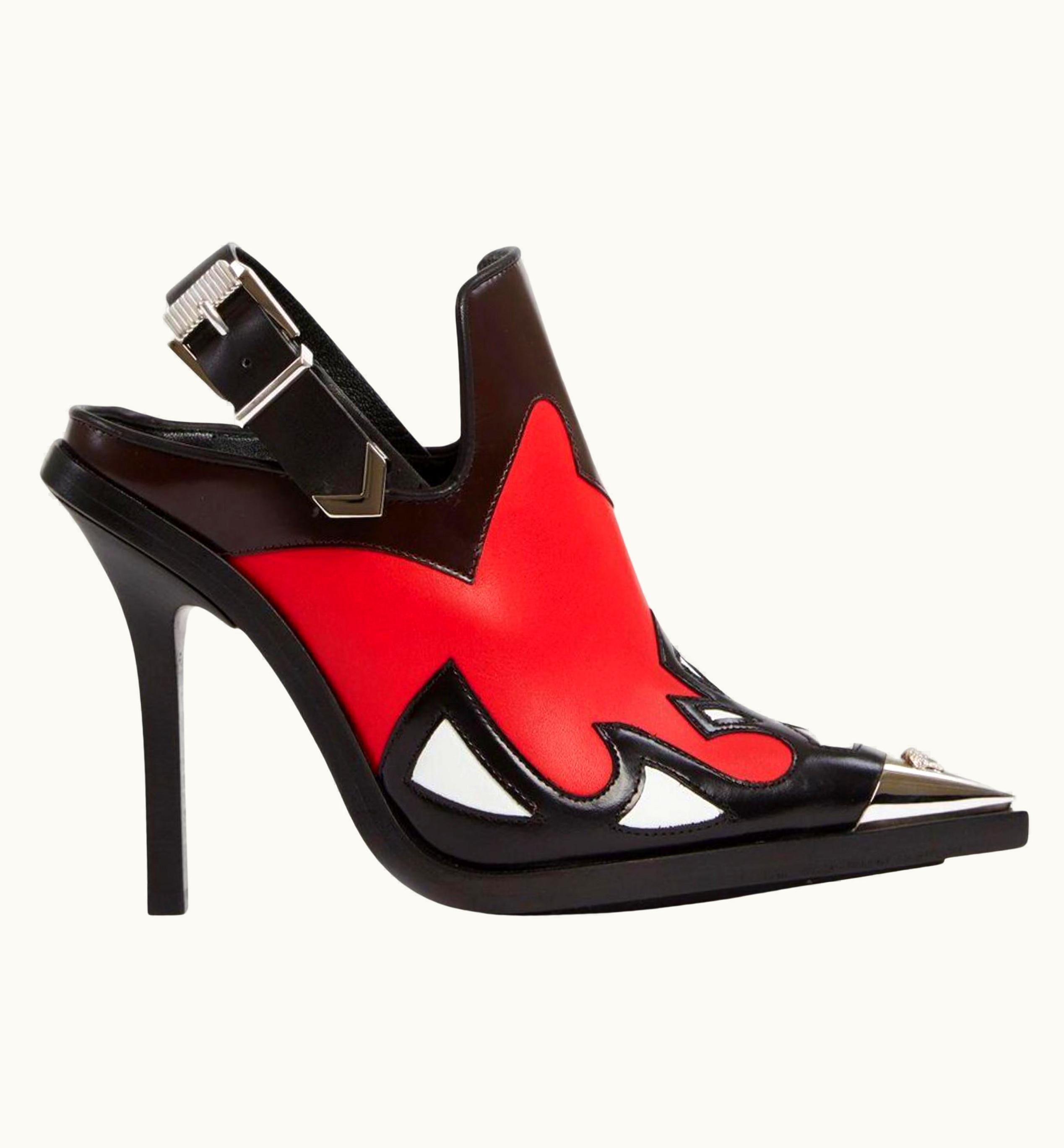 Versace Versace AW19 Runway Black & Red Leather V-western Slingback Boot S/S Pump UZ0579587
