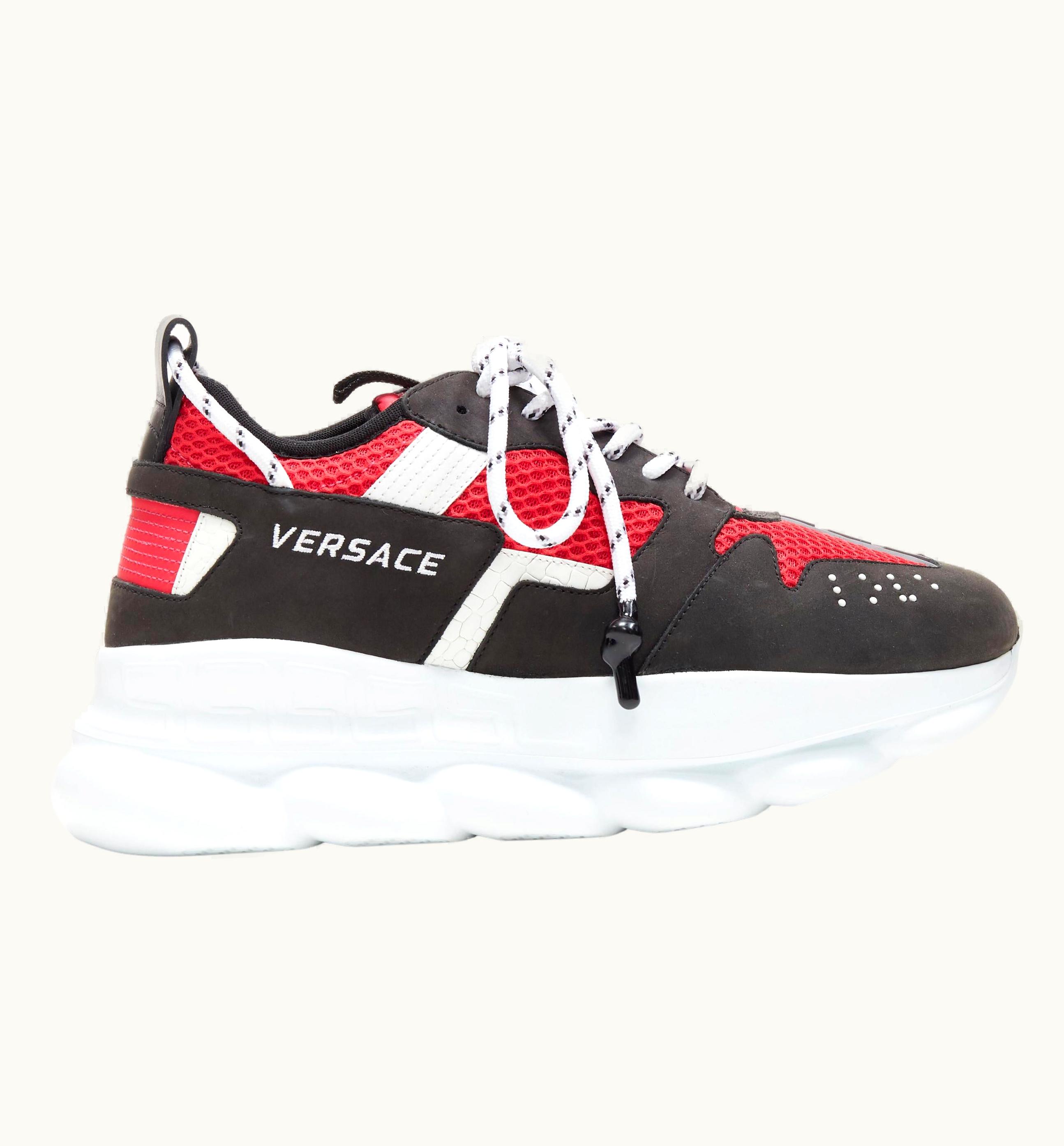 Versace Versace Chain Reaction Black Suede Fuschia Red Low Chunky Sneaker