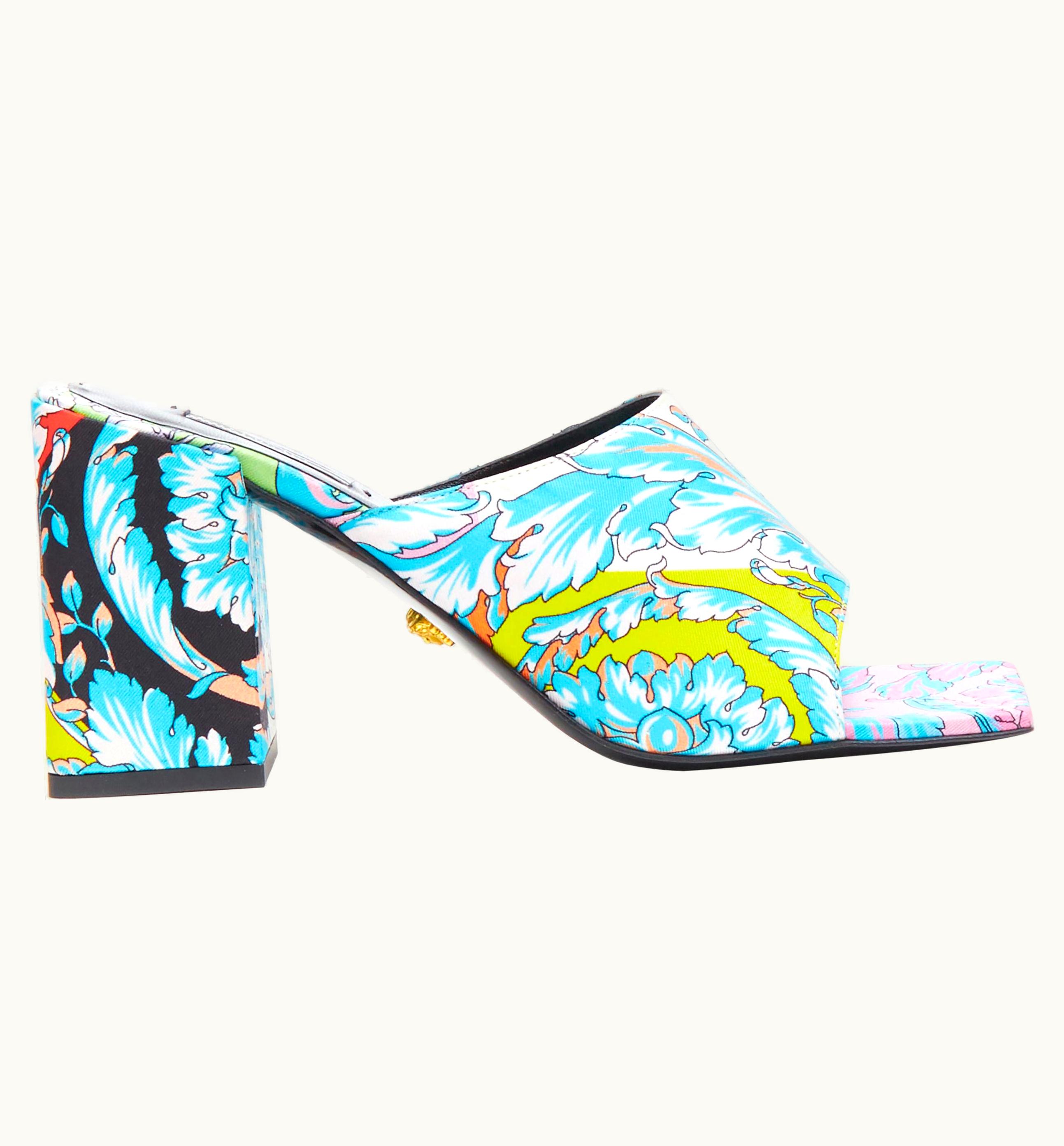 Versace Versace Runway Technicolor Baroque Open Round Toe Block Heel Sandals