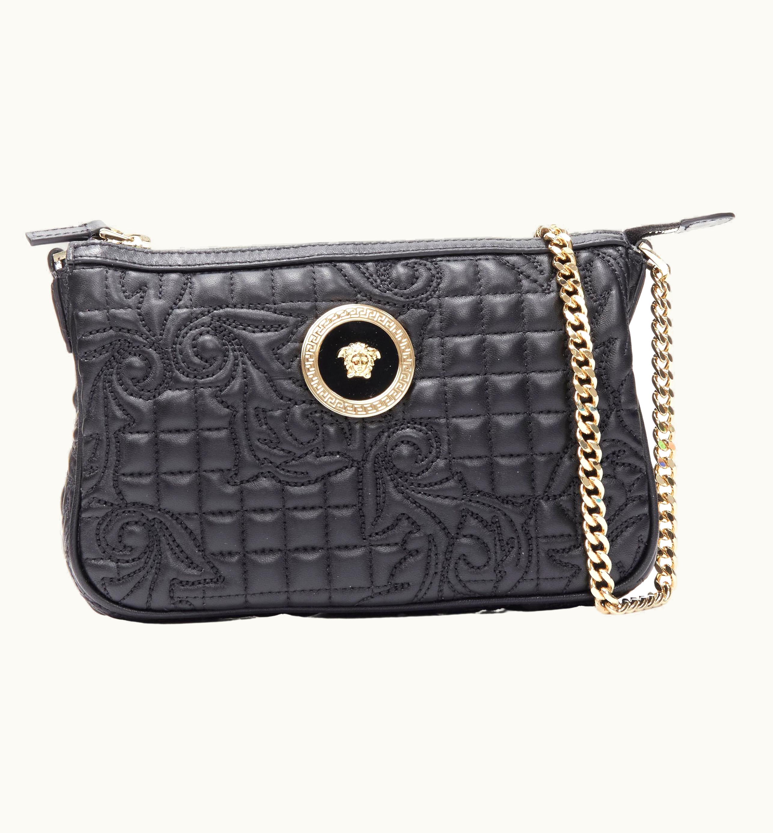 Versace Versace Vanitas Quilted Baroque Gold Medusa Metal Chain Crossbody Bag