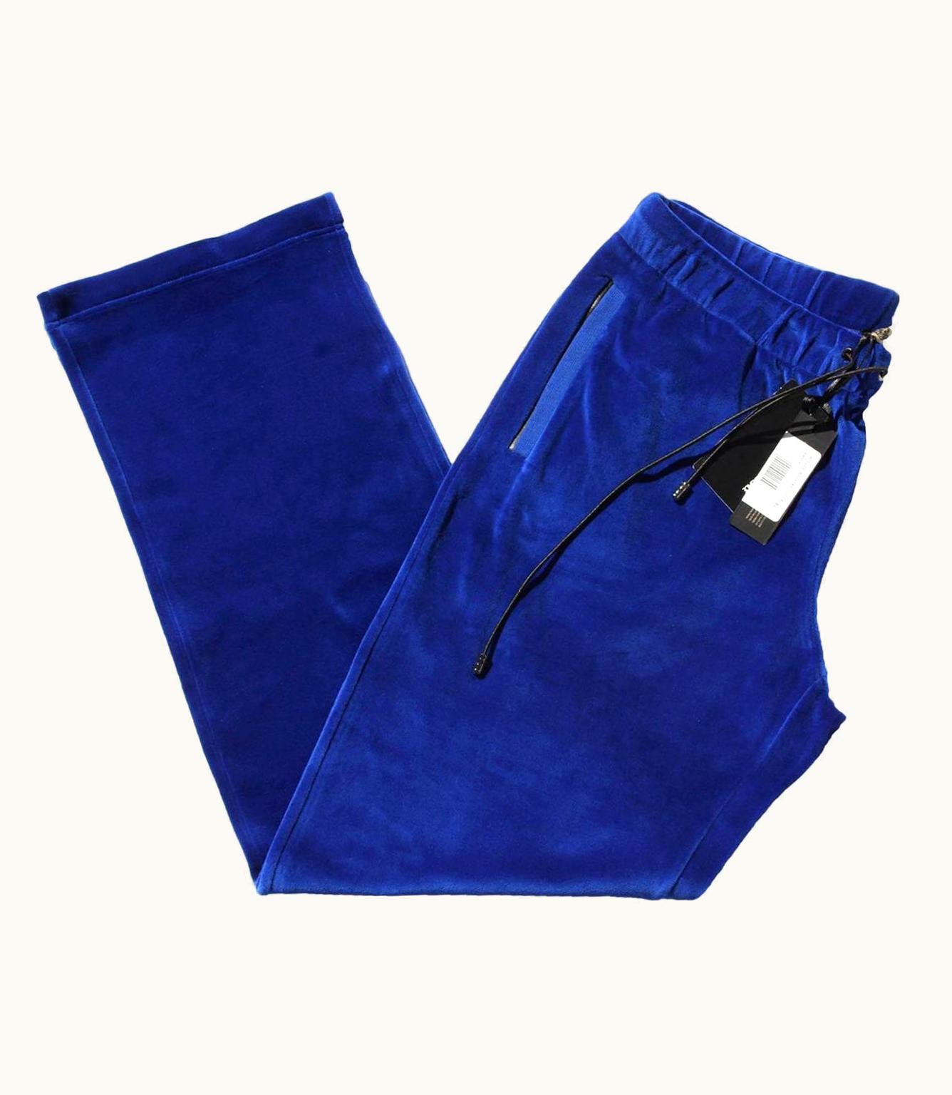 Versace Versace Medusa Logo Men' Blue Velvet Sweatpants Black Leather Trim