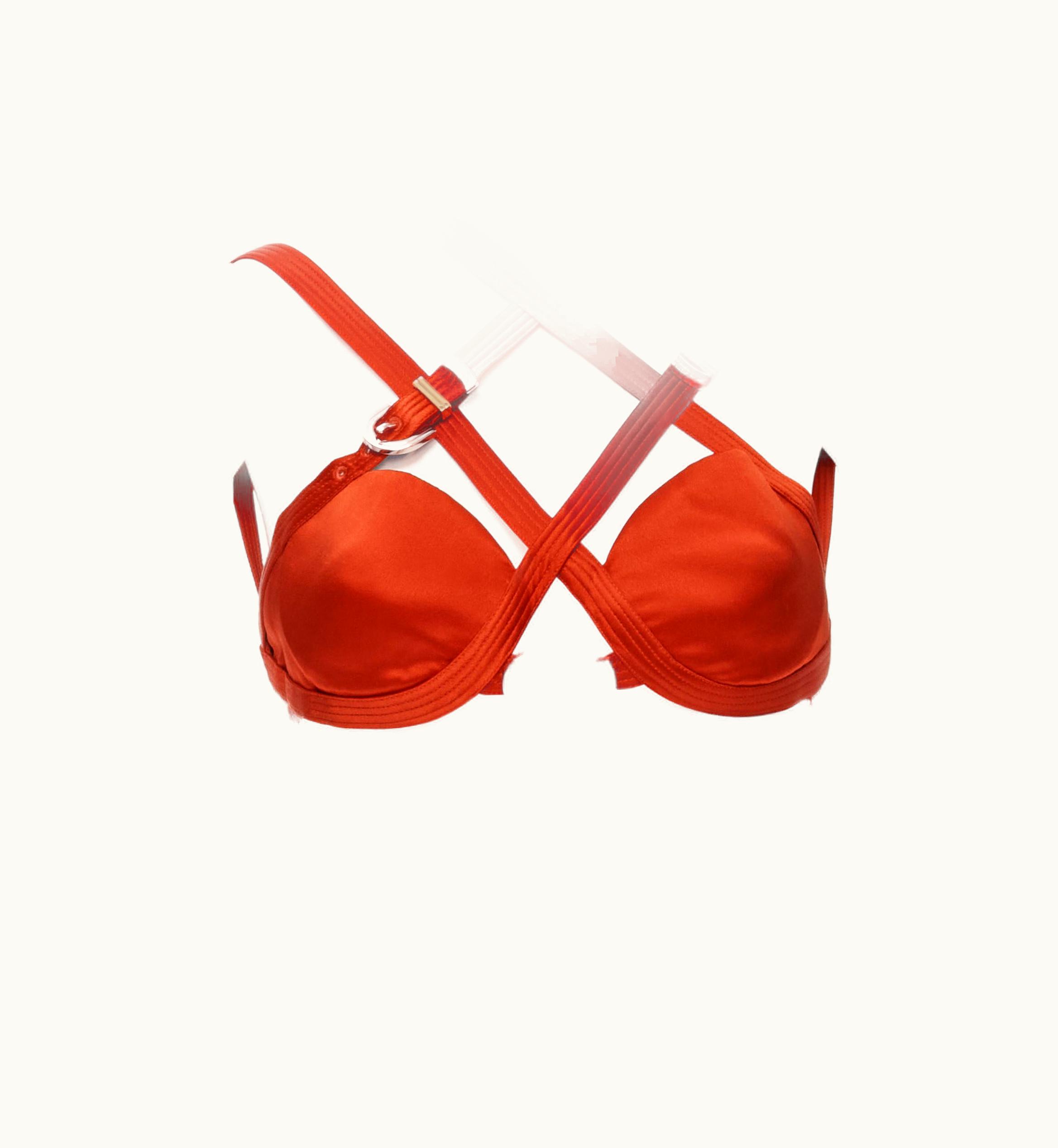 Versace Versace 2019 Runway &m Bondage Tribute Red Silk Gold Buckle Bra Top UZ0579635