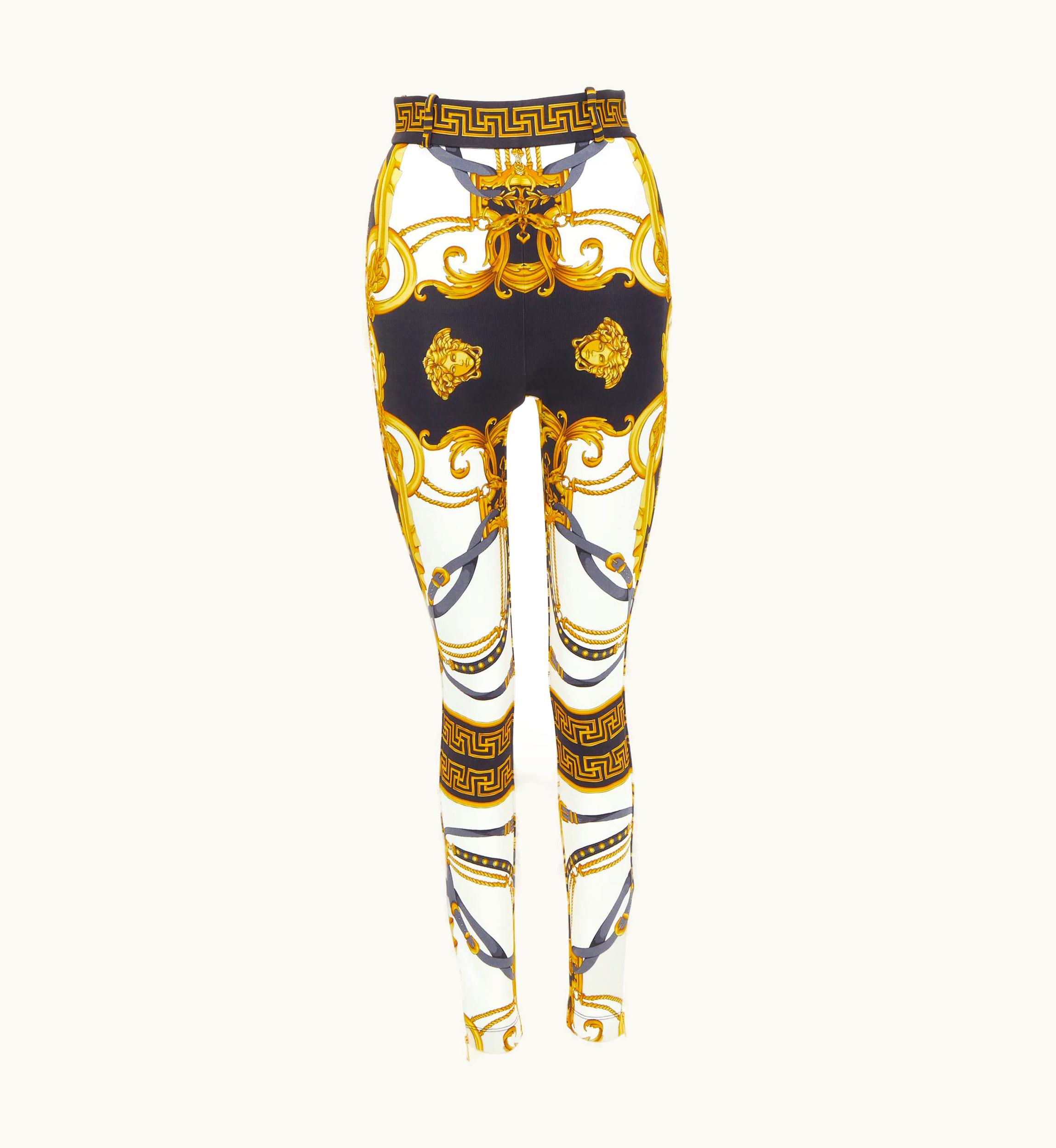 Versace Versace Runway Rodeo Barocco Black Gold Harness Legging Pants
