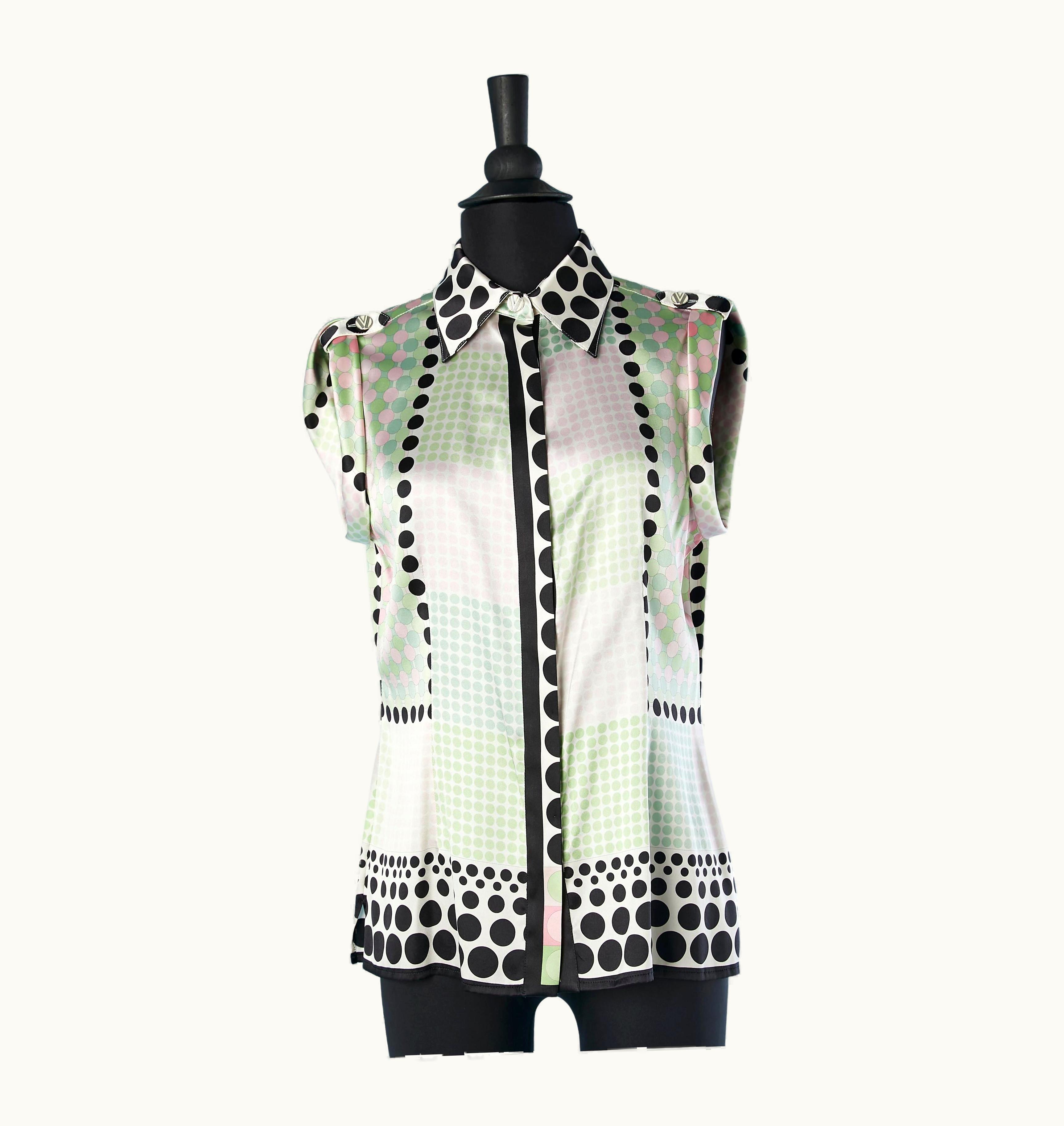 Versace Silk Sleeveless With Polka-dots Print And Branded Buttons Versace