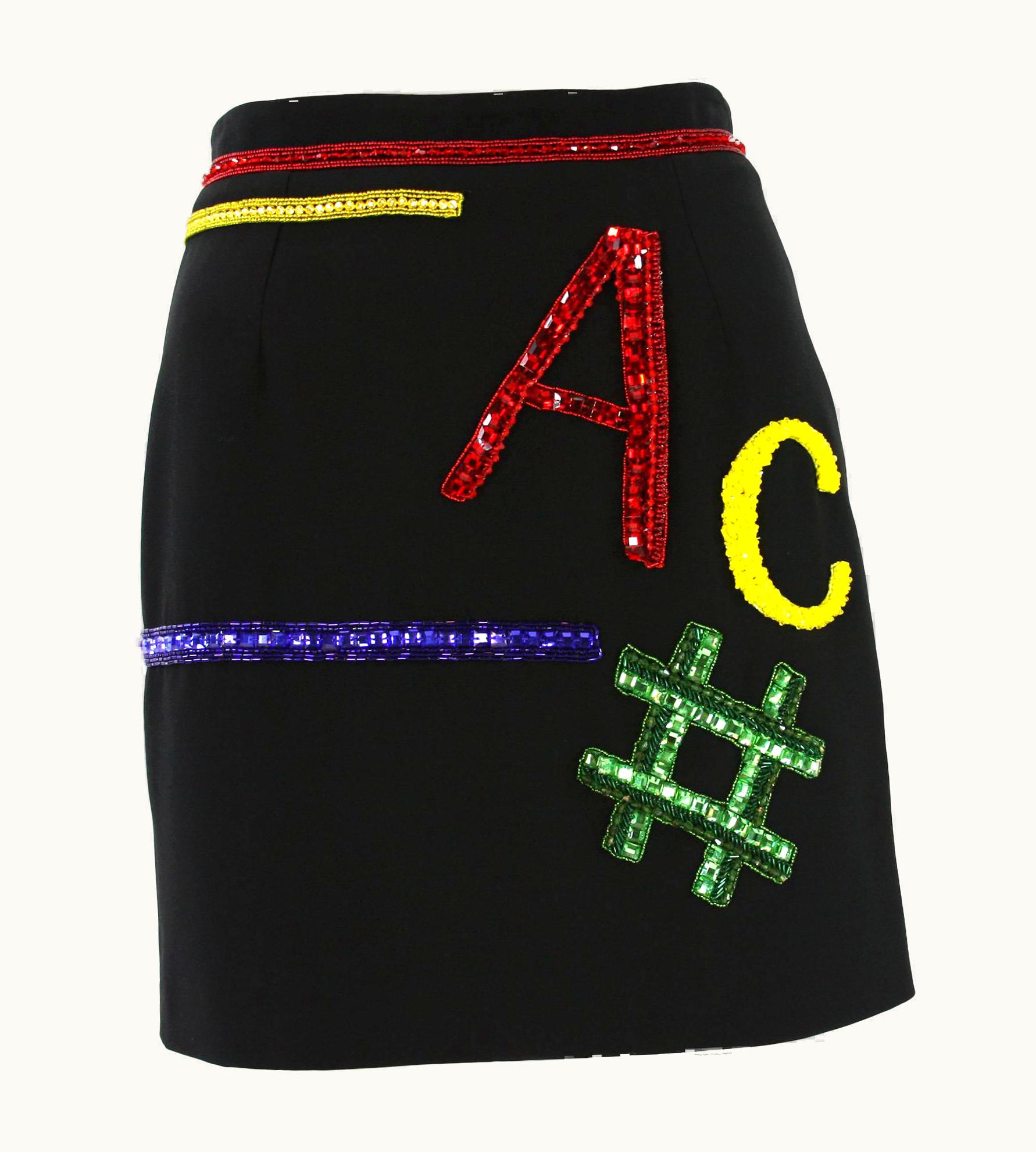 Versace Versace Mini Swarovski Crystal Beaded Black Silk Skirt It