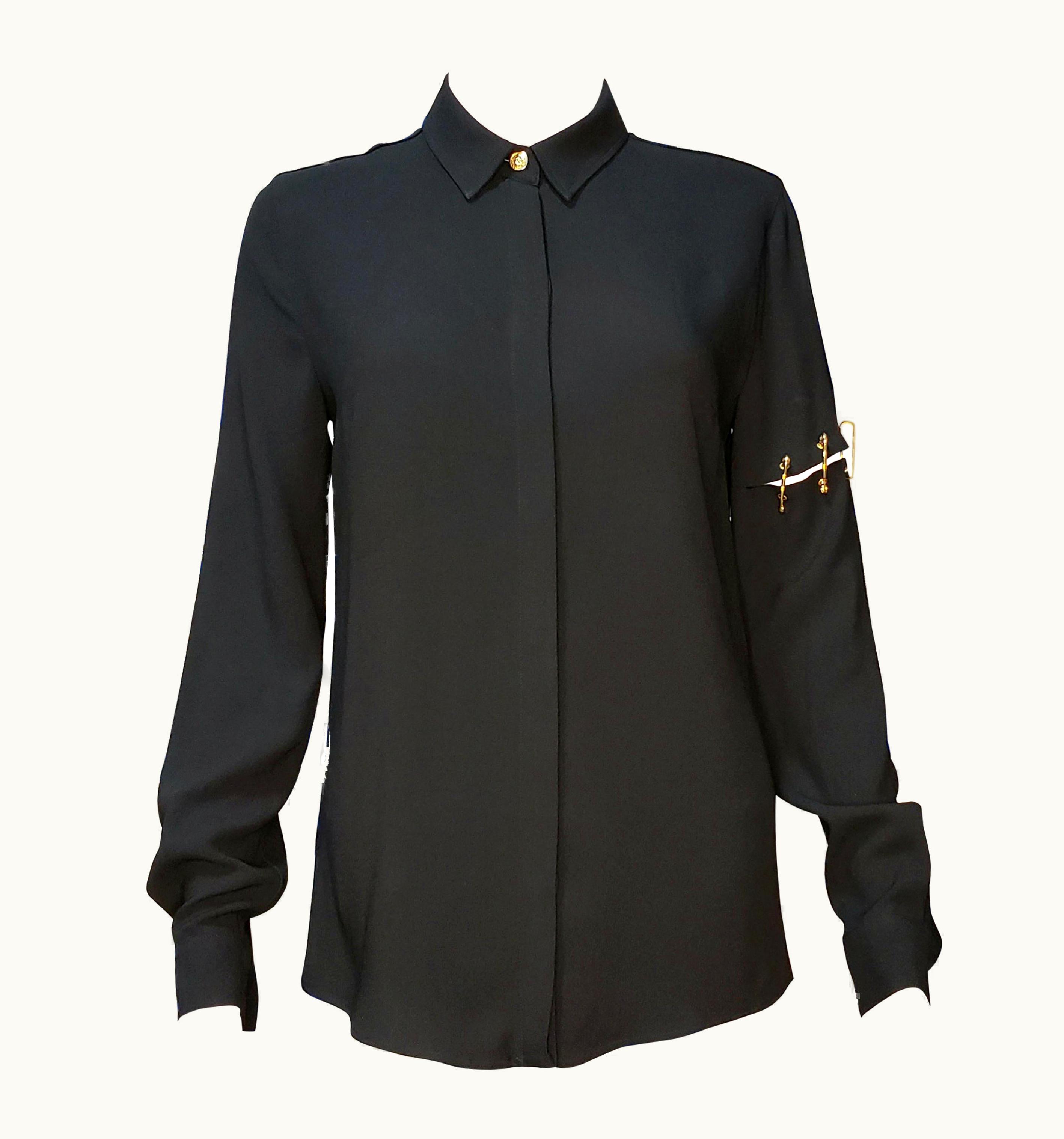 Versace Versus Versace Black Long Sleeve Shirt With Gold-tone Lion Pins