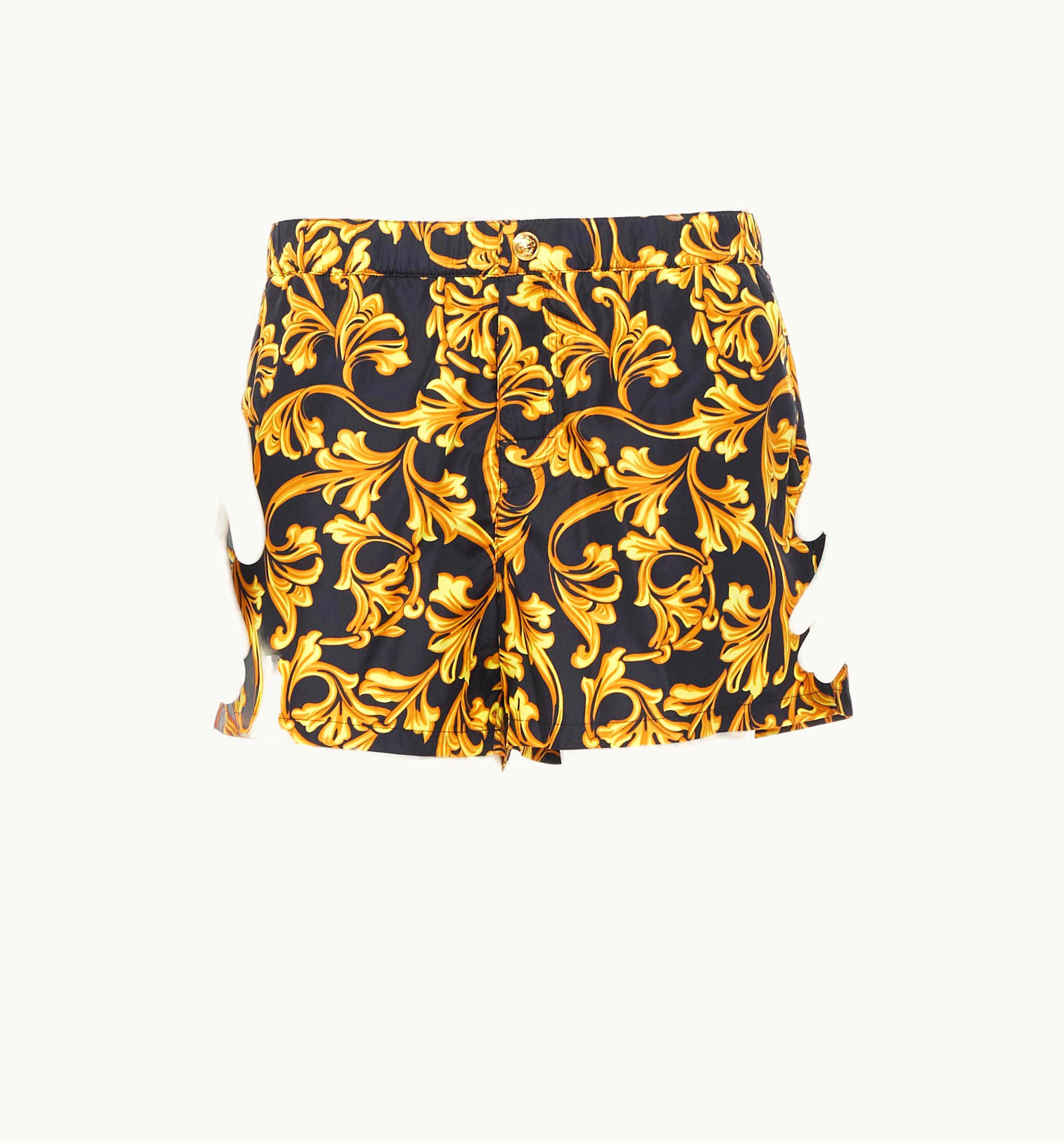 Versace Versace Gold Medusa Button Black Floral Barocco Summer Swim Shorts UZ0579657