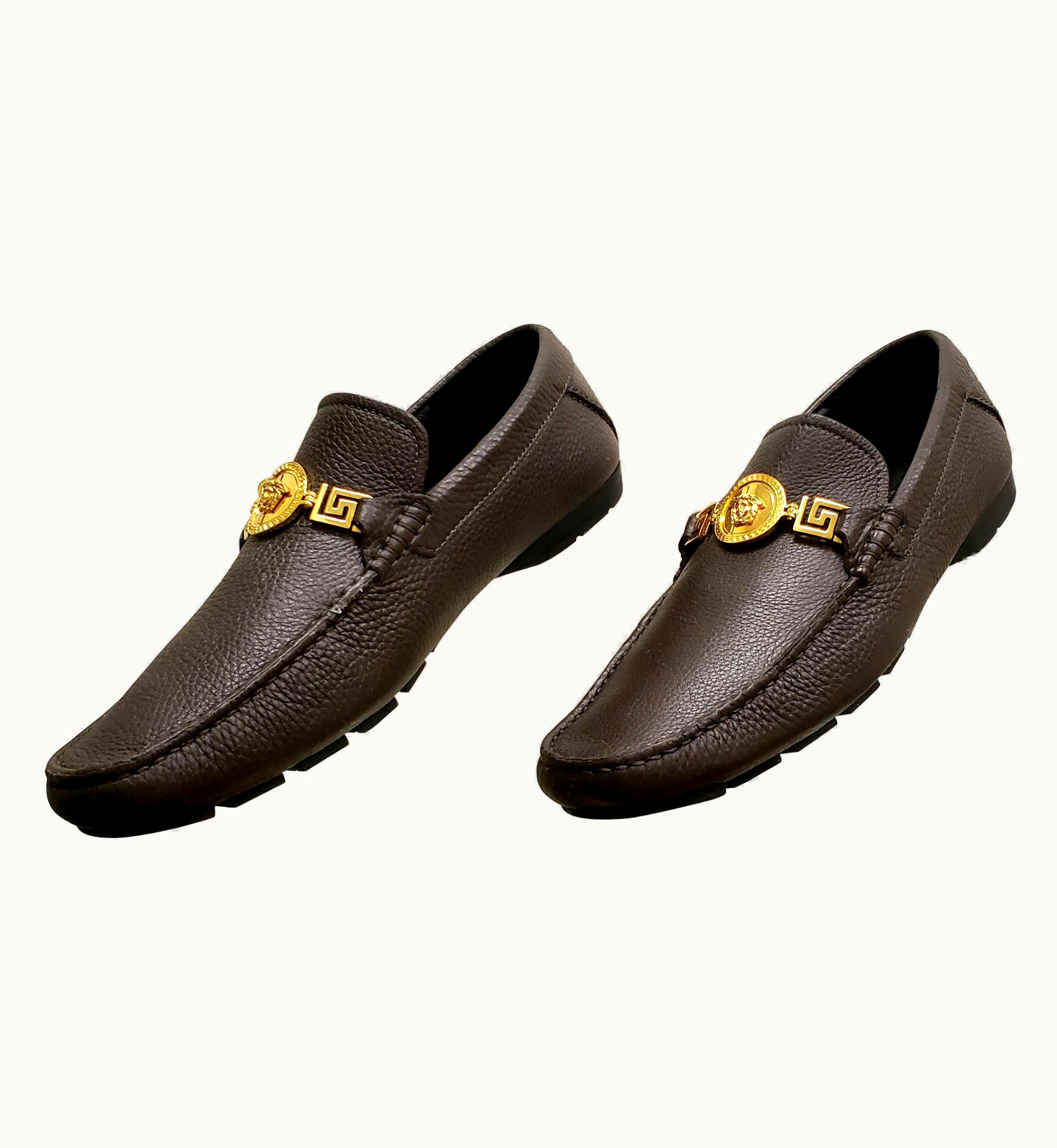 Versace Versace Brown Leather Loafer Shoes w/MEDUSA Medallion As Seen In Movie