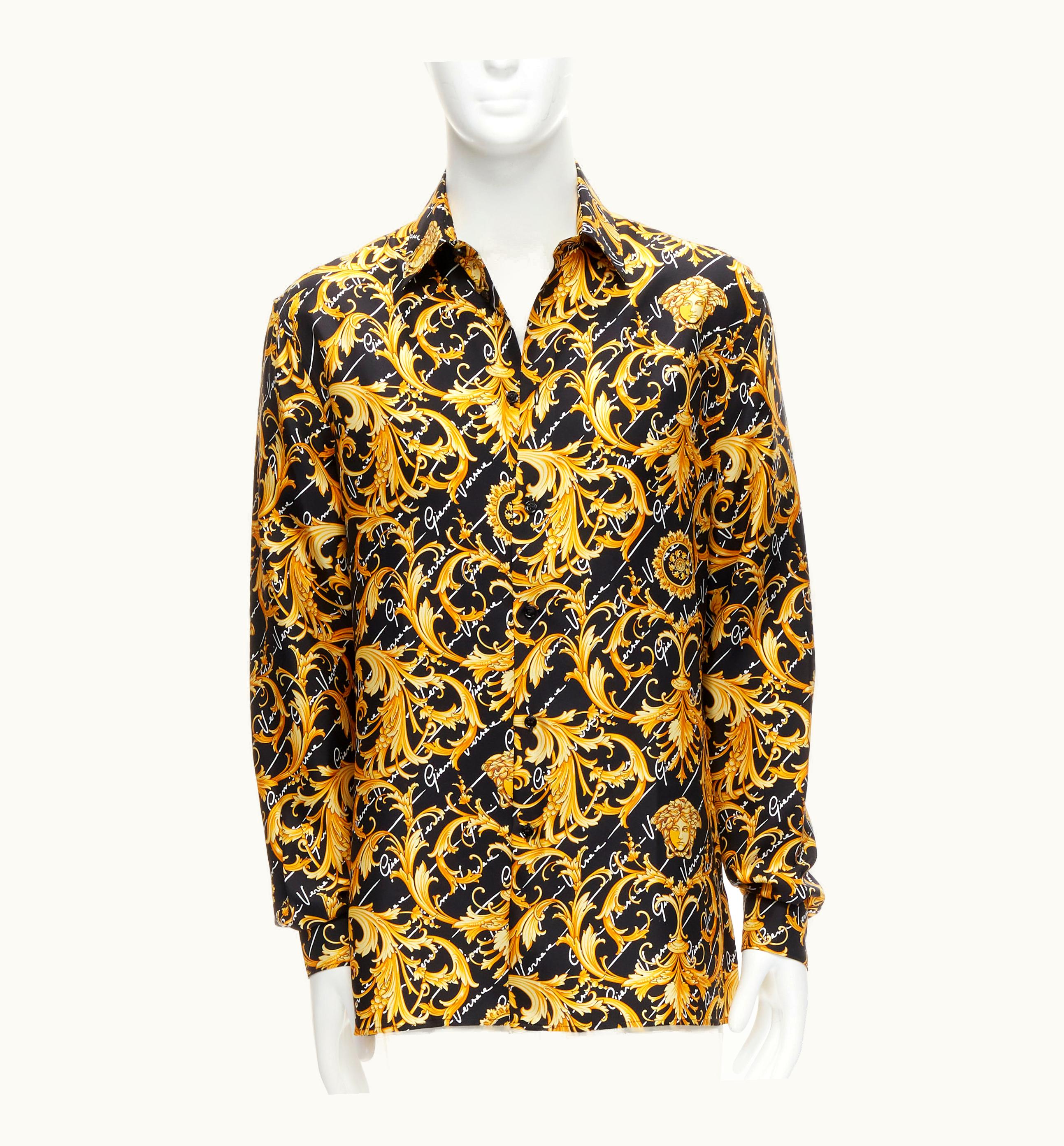 Versace Versace Silk La Medusa Barocco Gianni Signature Black Gold Shirt Xl