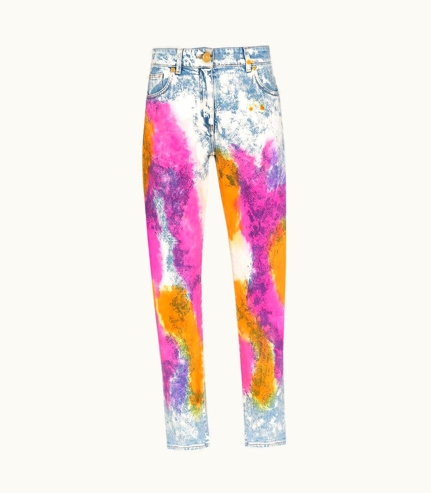Versace Versace Resort 2020 Tie Dye Denim High Waisted Slim Fit Jeans