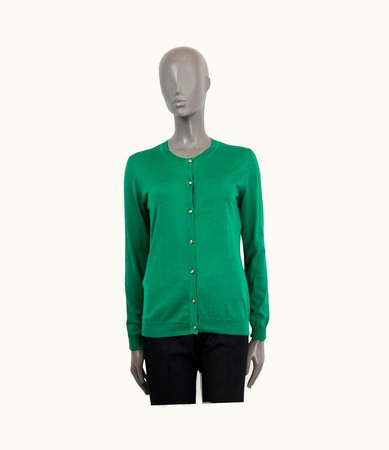 Versace Versace Green Cashmere & Silk Button Front Crewneck Cardigan Sweater