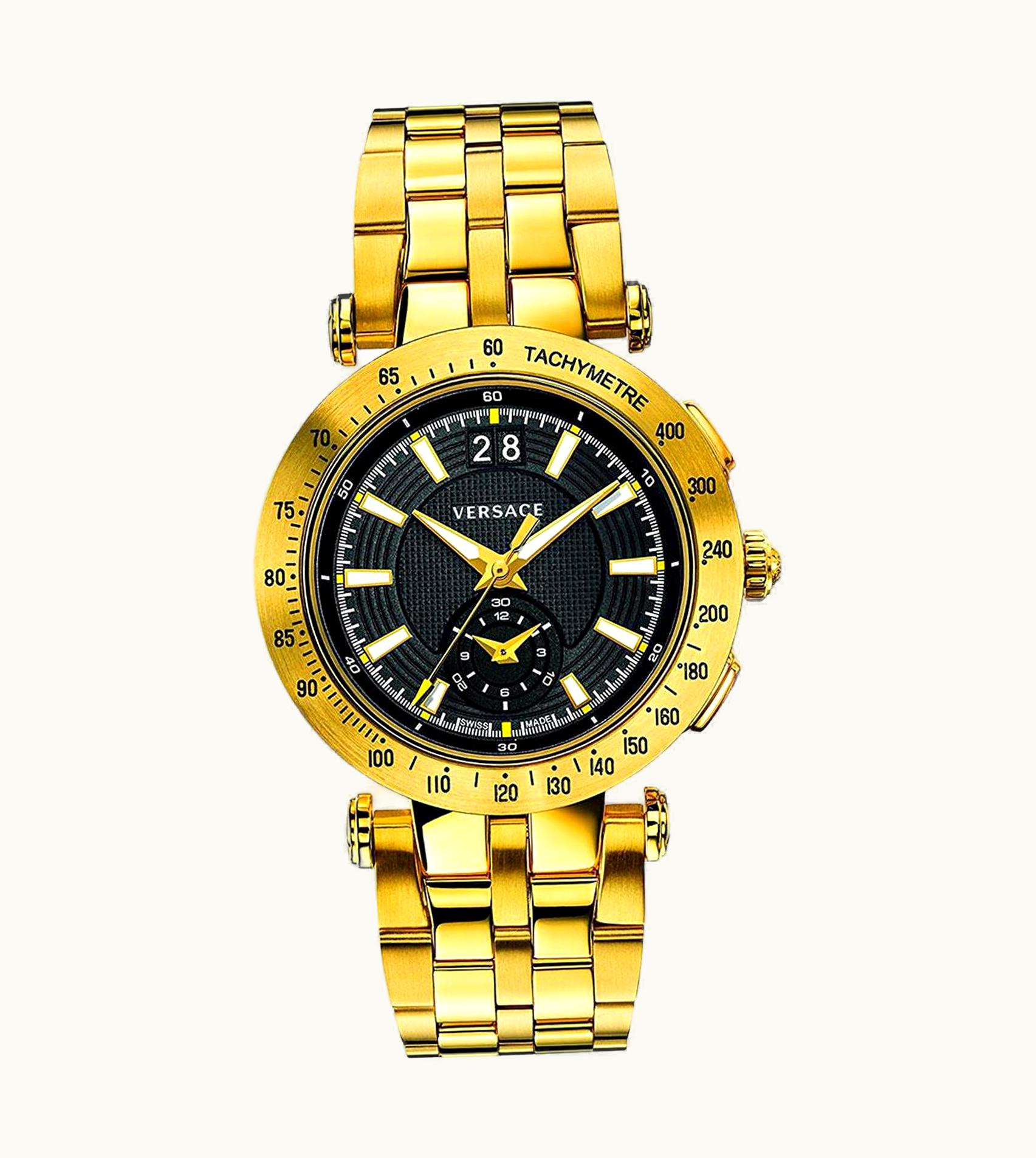 Versace Versace Men V-Race Sport Gold Black Face Stainless Steel Quartz Analog Watch