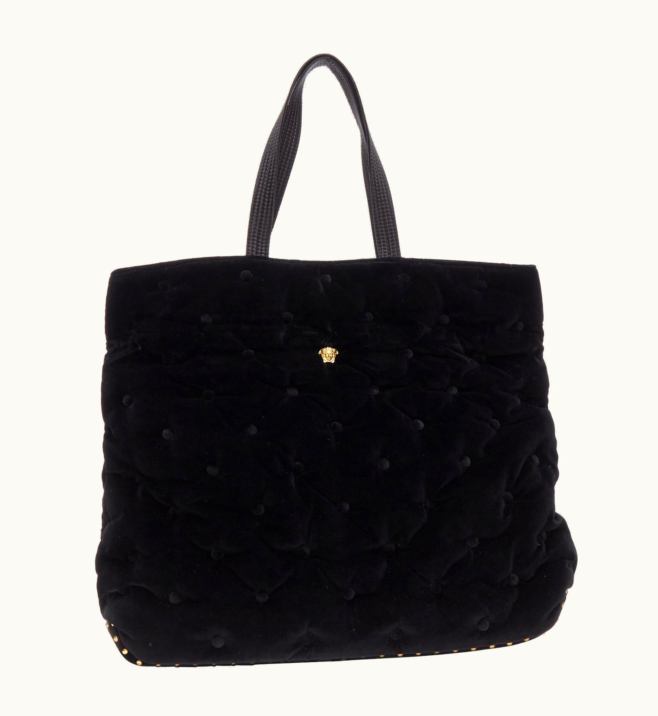 Versace Versace Runway Pillow Talk Black Velvet Quilted Foldover Clutch Tote Bag