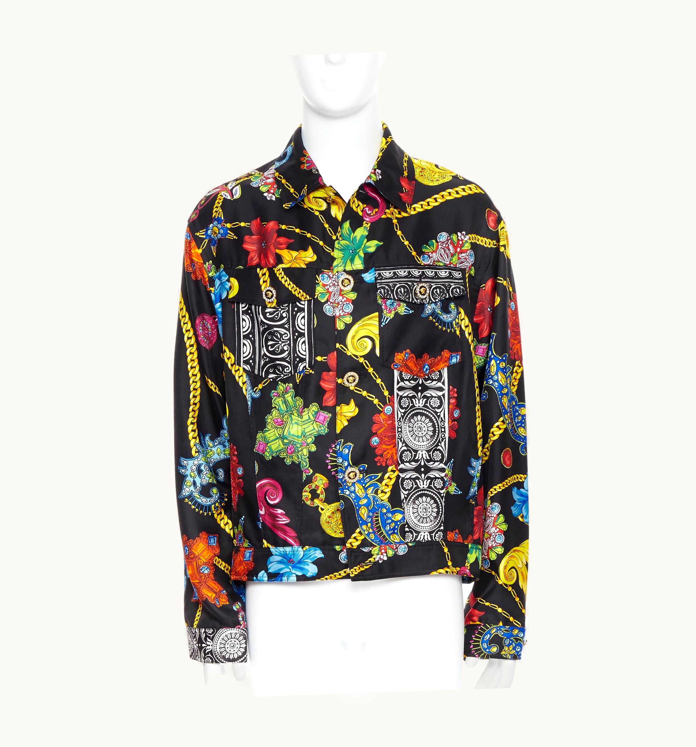 Versace Versace 2019 Runway Silk Vintage Jewel Crystal Medusa Button Jacket Xl