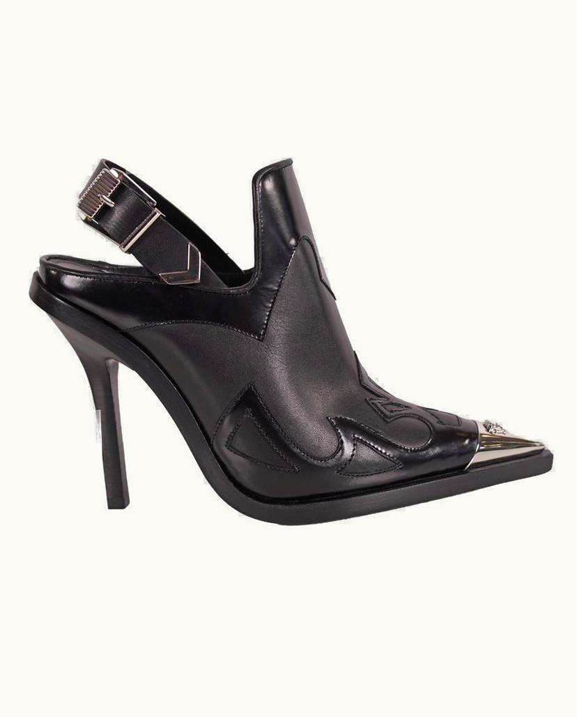 Versace Versace Black Leather V-western Slingback Boot S/S Pump UZ0579701