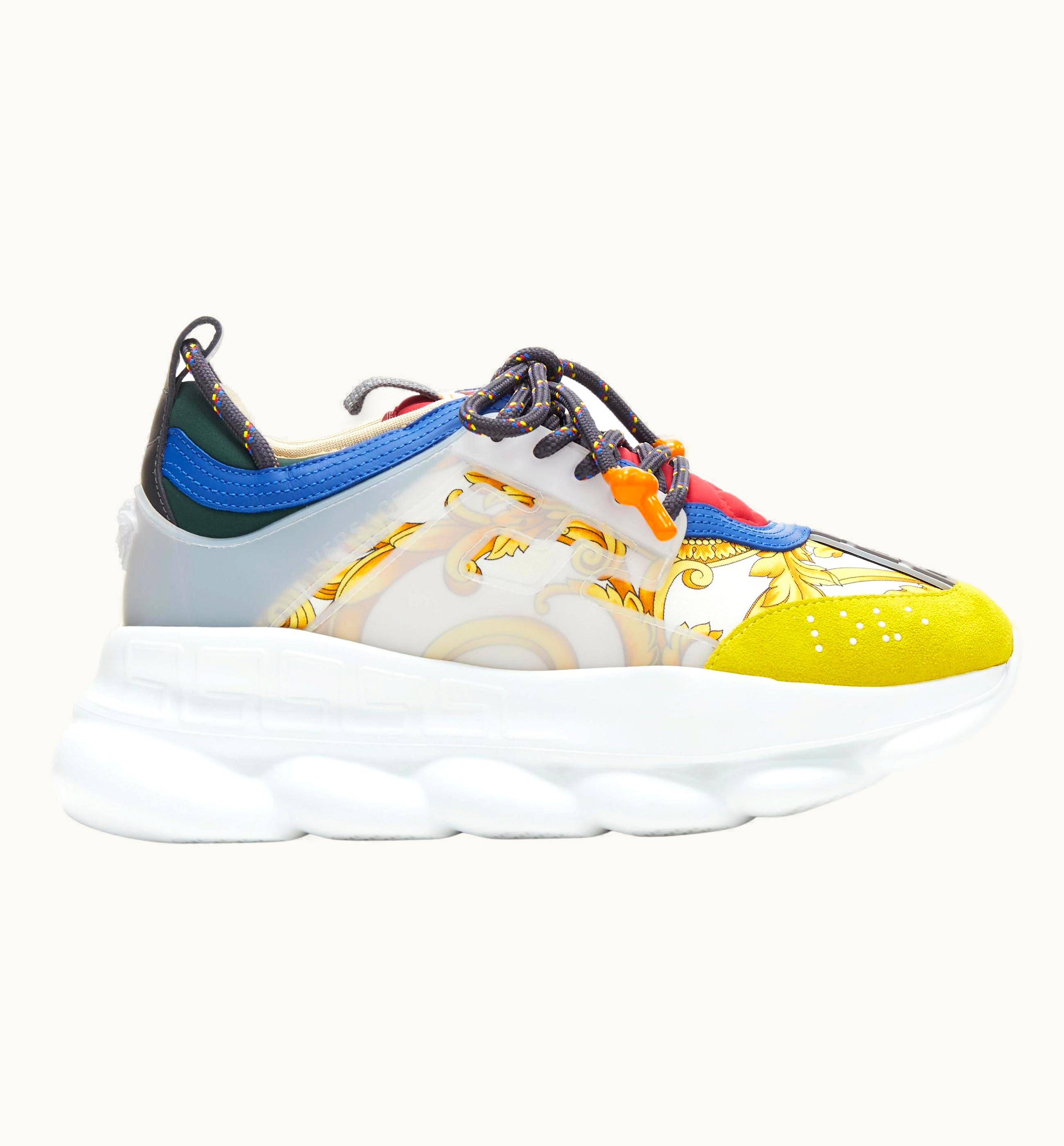 Versace Versace Chain Reaction Gold Barocco Twill Yellow Blue Suede Sneaker UZ0579706
