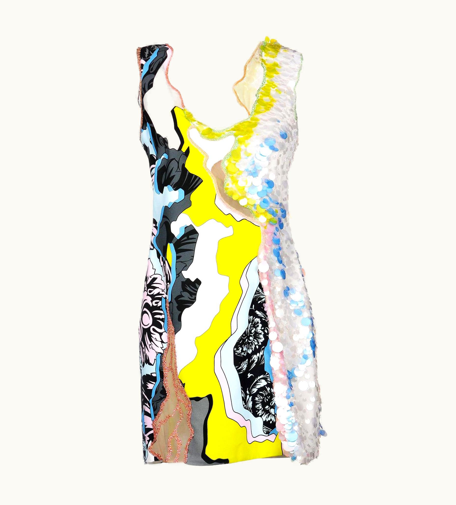 Versace Versace Runway Mini Beads Sequin Embellishment Cut-Out Tulle Accent Dress