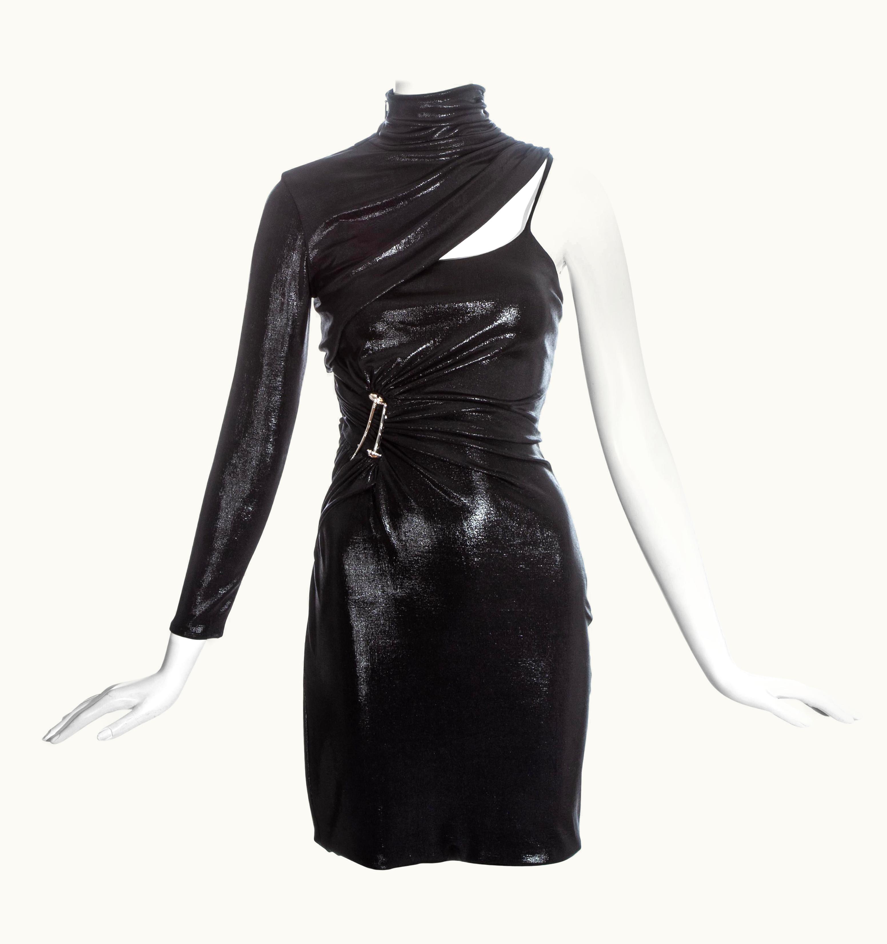 Versace Versace Black Liquid Jersey One Sleeve Dress With Metal Bolts, AW 2013