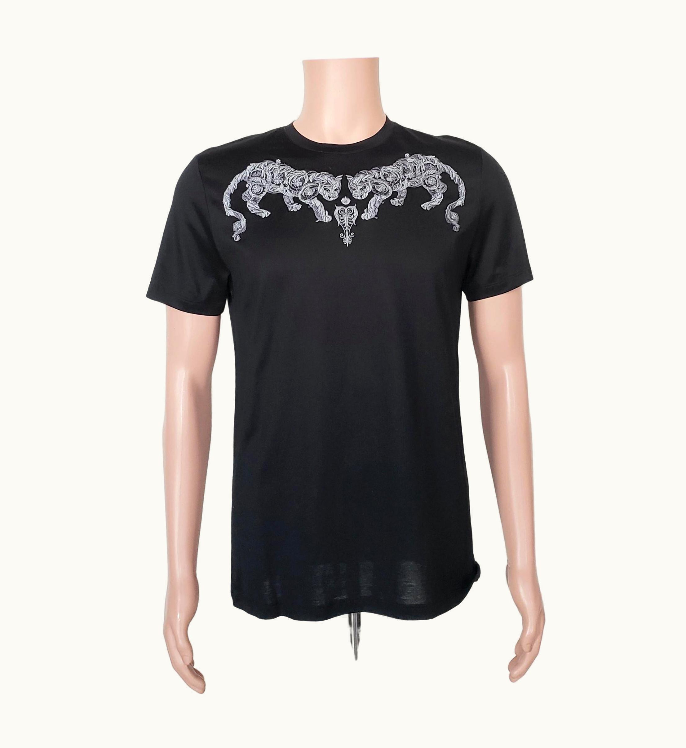 Versace Collection Black Cotton T-shirt With Silver Gray Print