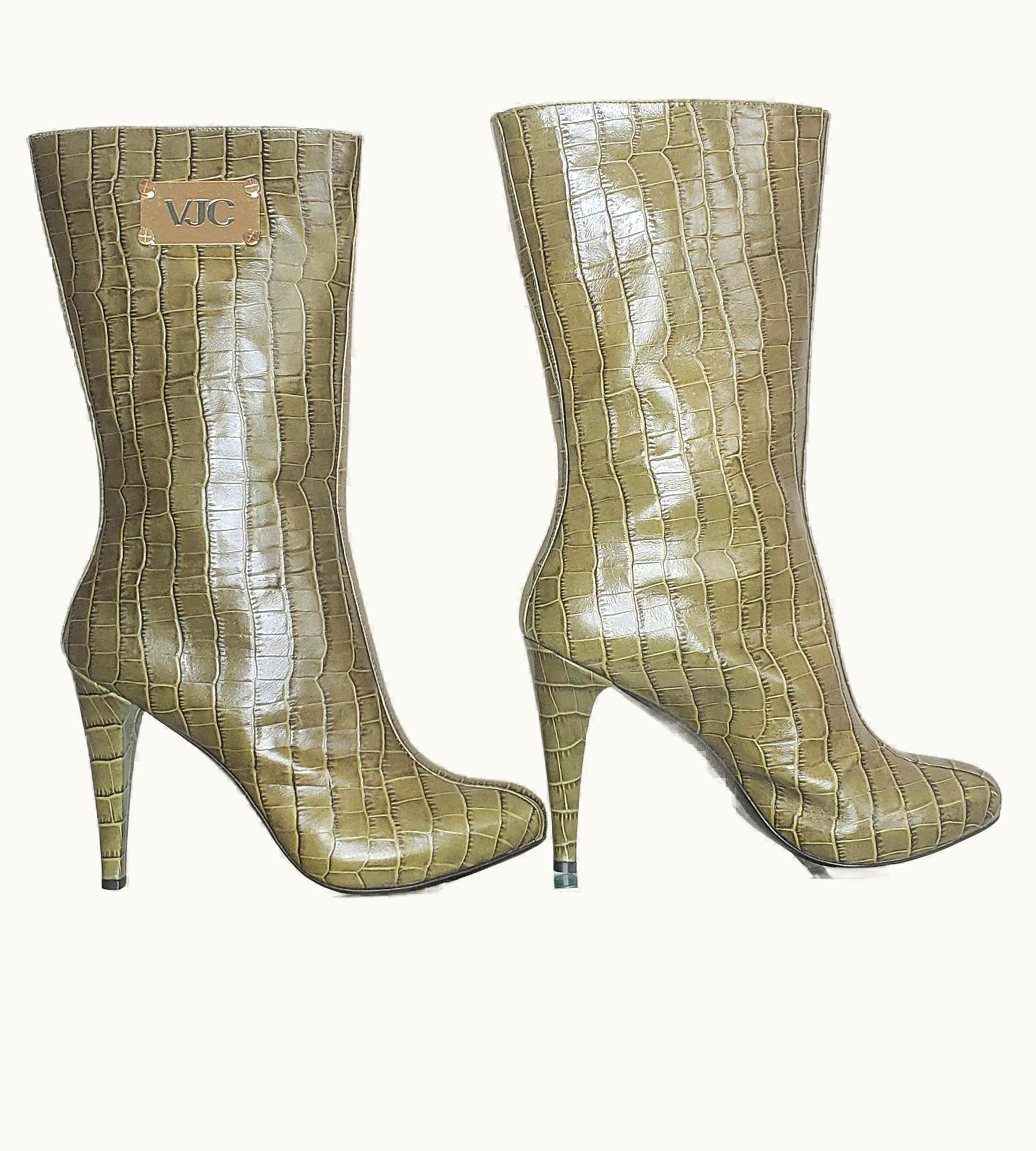 Versace Versace Vjc Green Croc Print Leather Boots