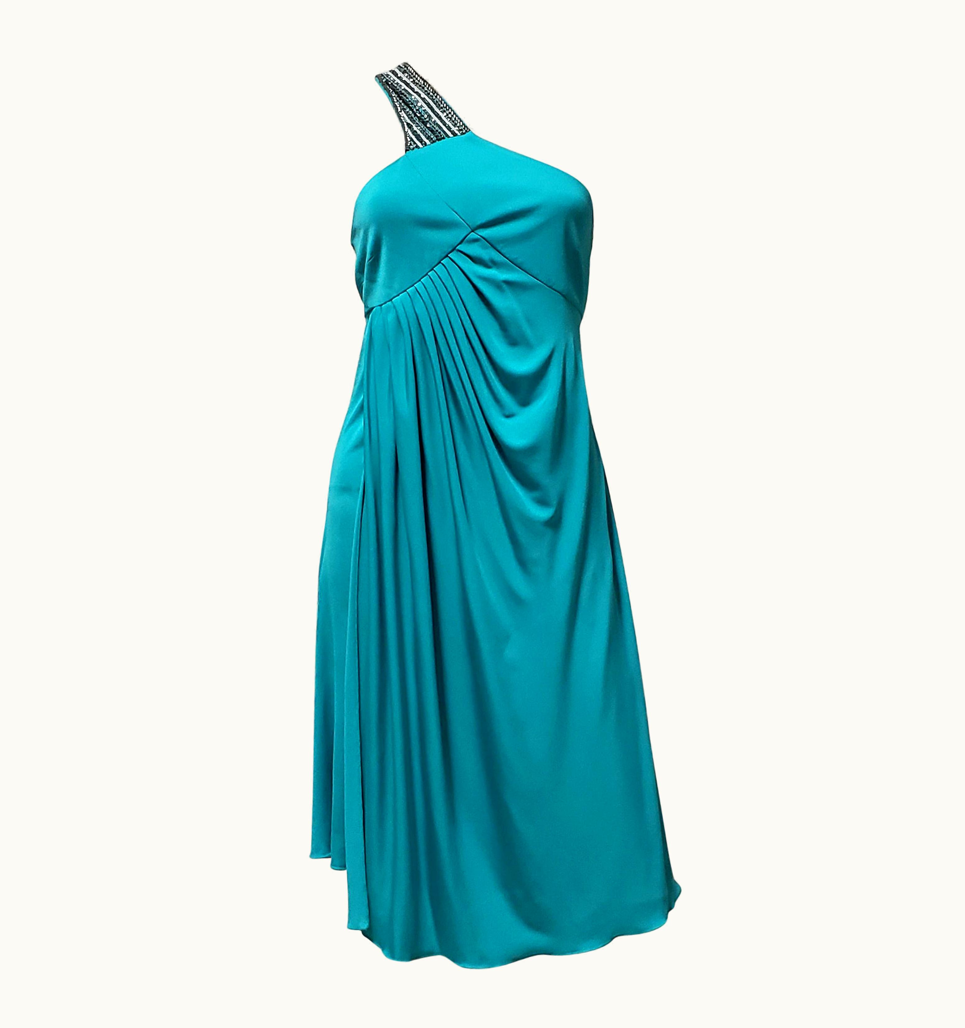 Versace Versace Jeans Couture Blue Embellished One Shoulder Dress It