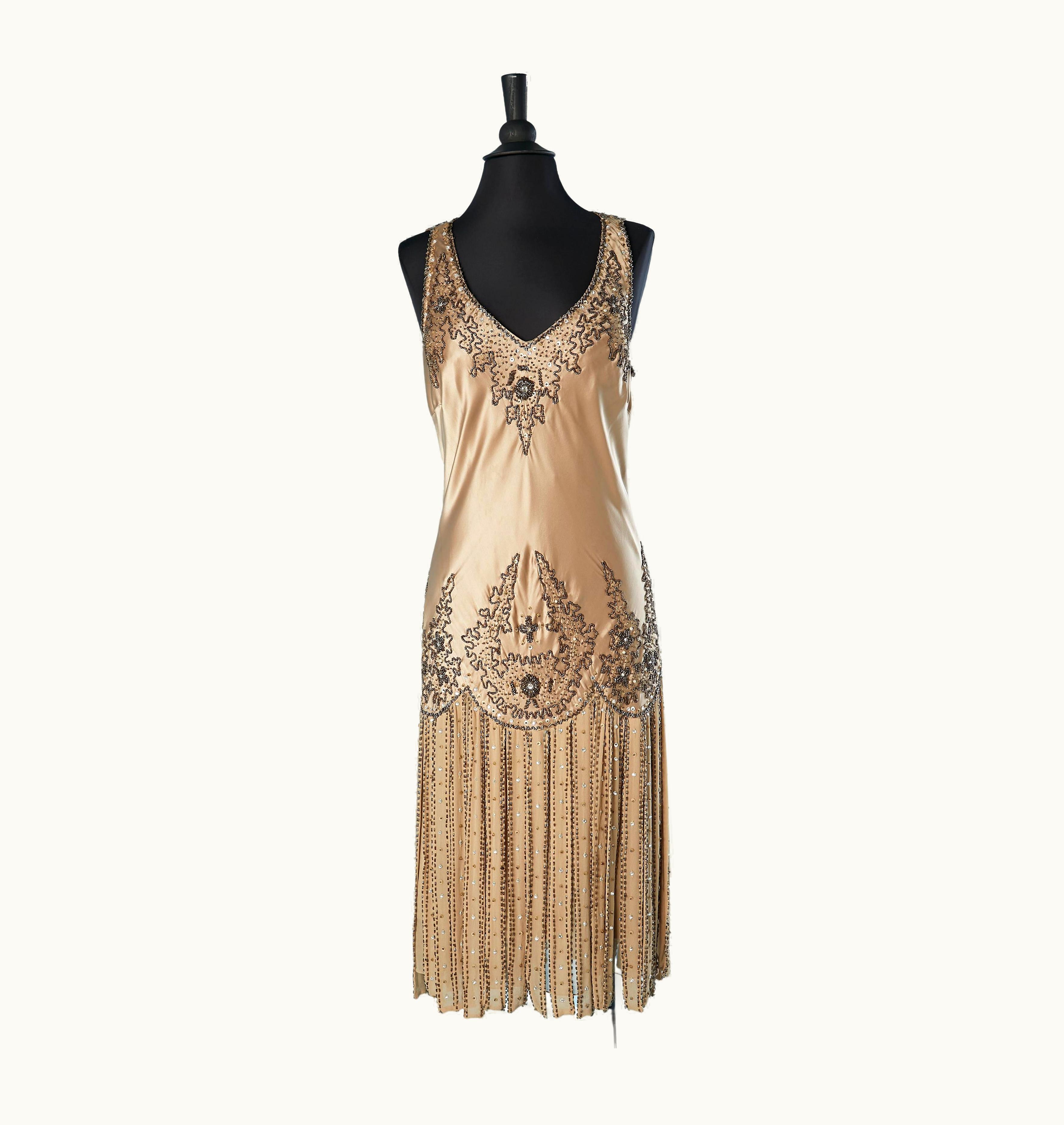 Versace Beige Silk Cocktail Dress With Embroideries Versace Jeans Couture With Tag
