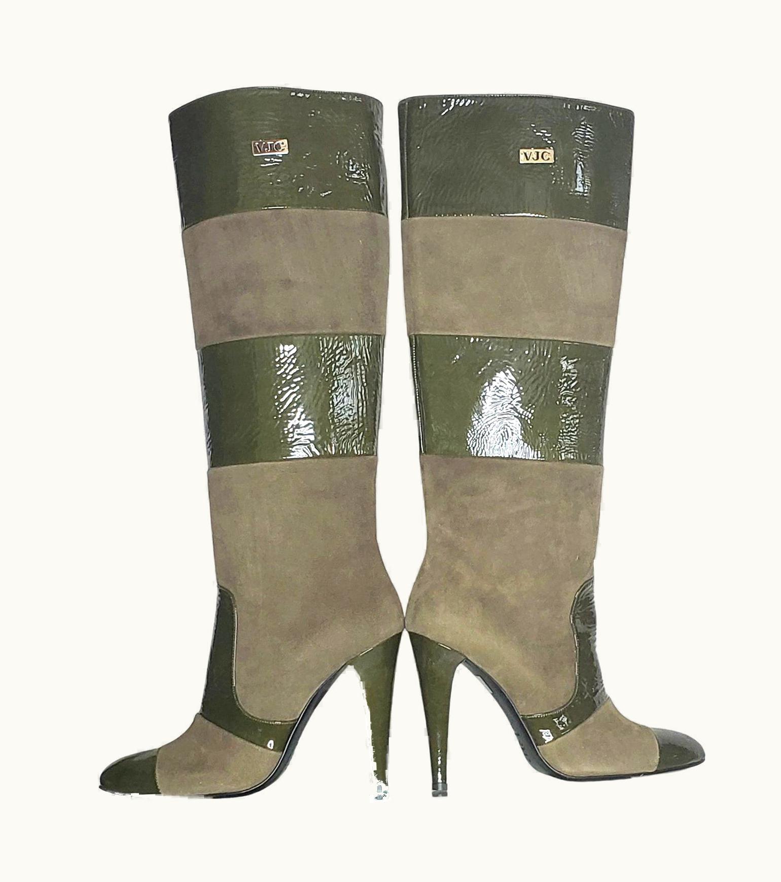 Versace Versace Vjc Green Suede And Patent Leather Boots
