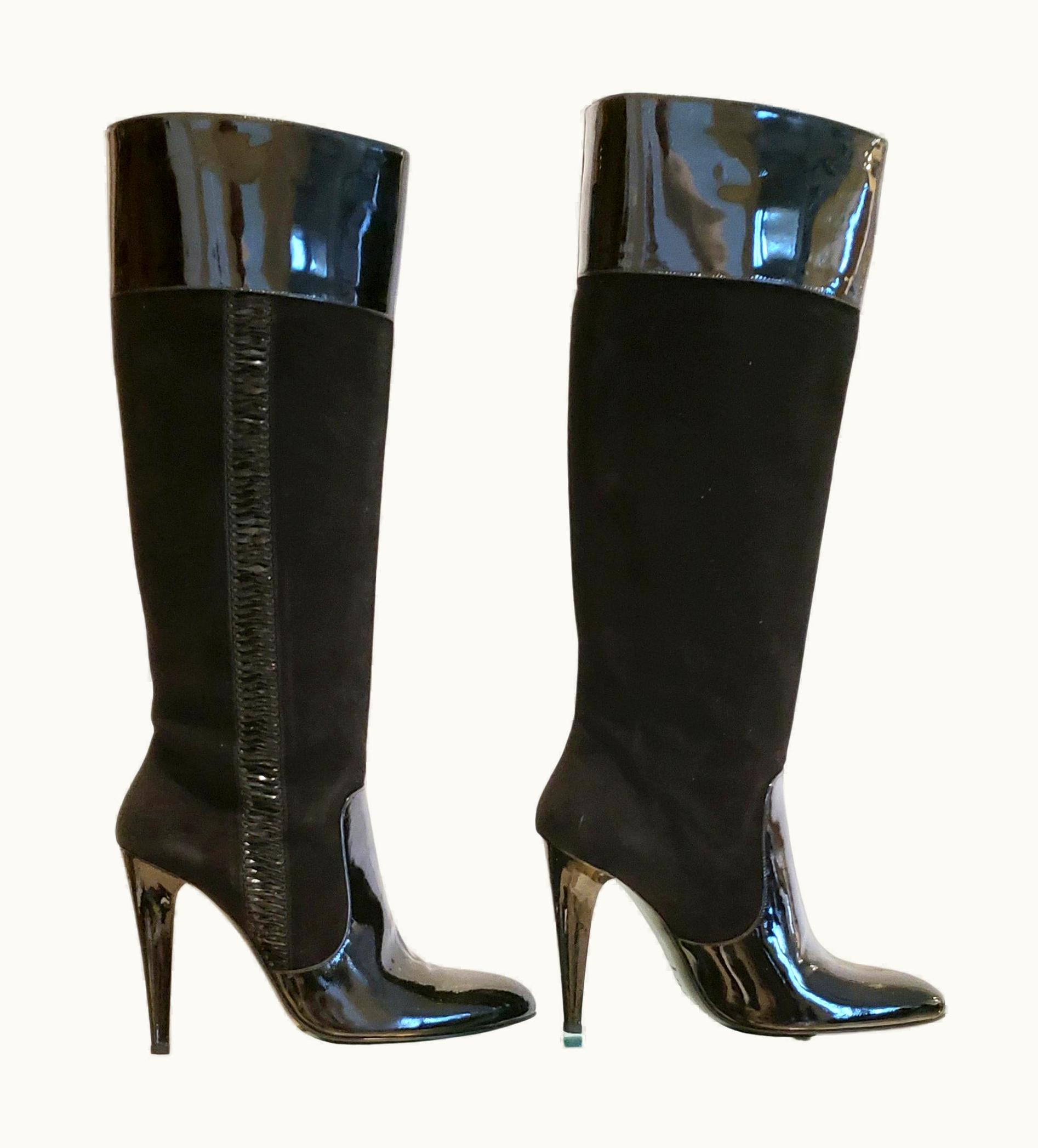 Versace Versace Vjc Black Suede Boots With Patent Leather Inserts