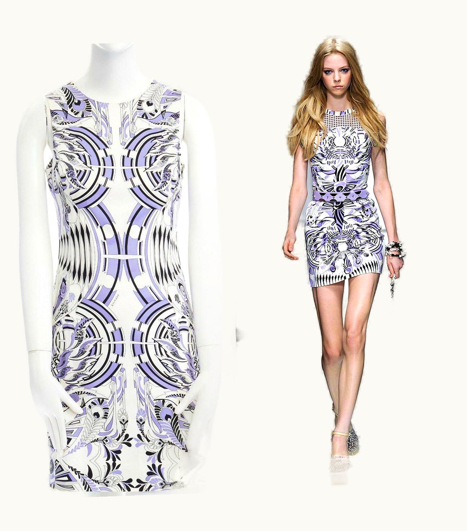 Versace Versace 2010 White Purple Floral Pop Art Graphic Print Shift Dress
