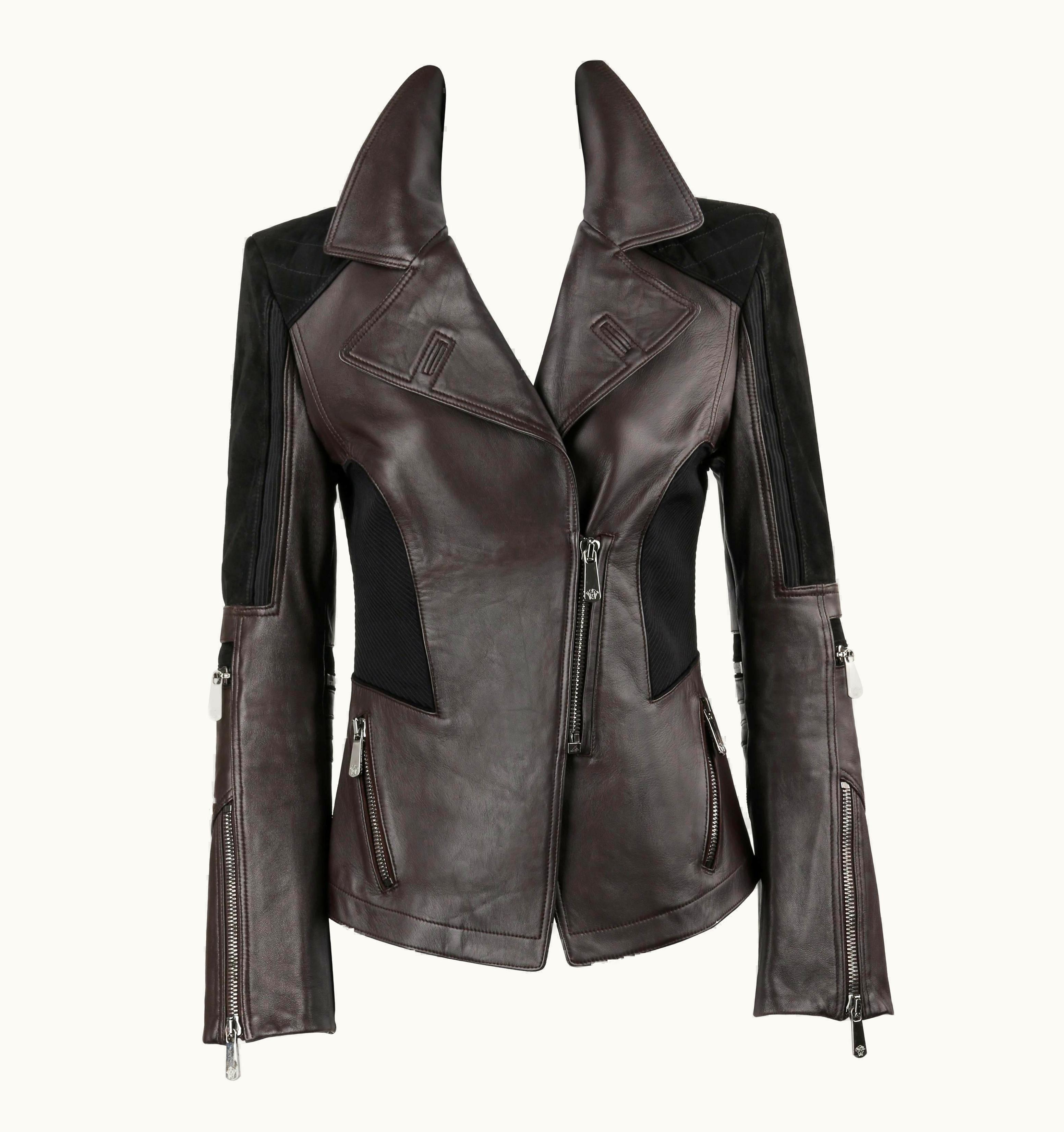 Versace Versace AW 2010 Brown Leather & Black Suede Two Tone Motorcycle Jacket